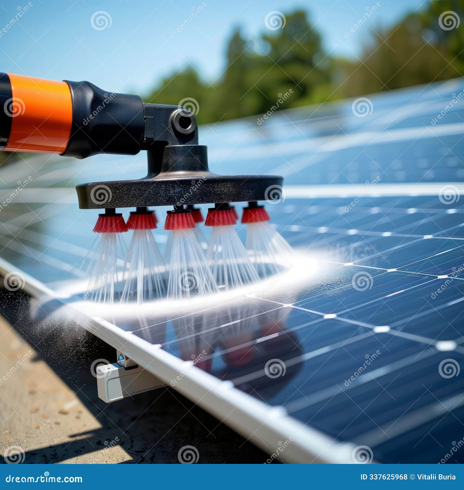 refreshing solar panels with water and care, generative ai