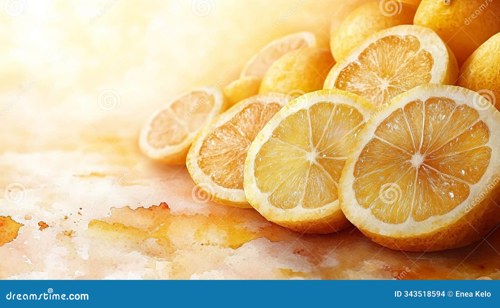 soft lemon watercolor citrus fruits background
