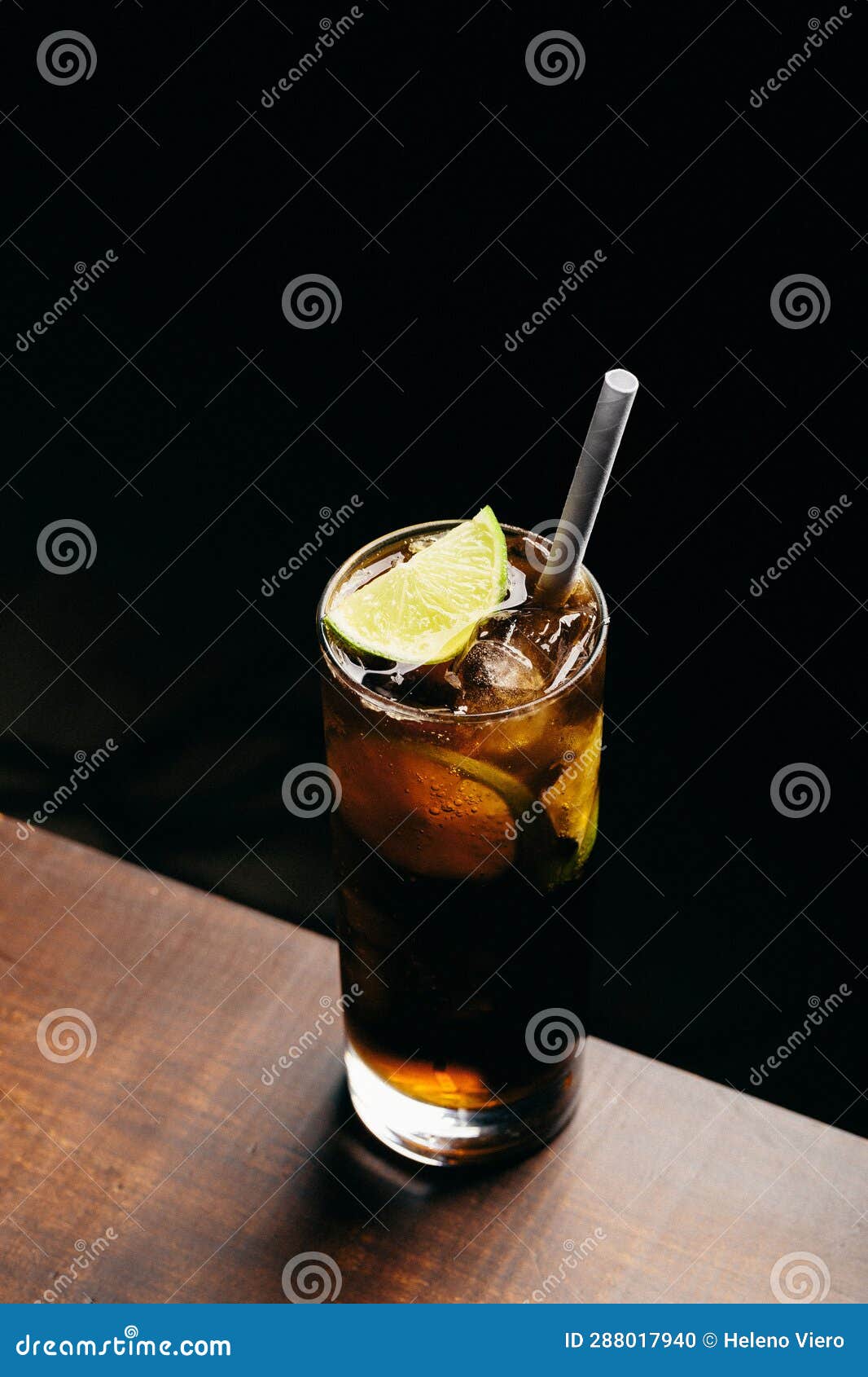 Refreshment Cuba Libre Cocktail, Rum, Fresh Lime, Aromatic Bitters and