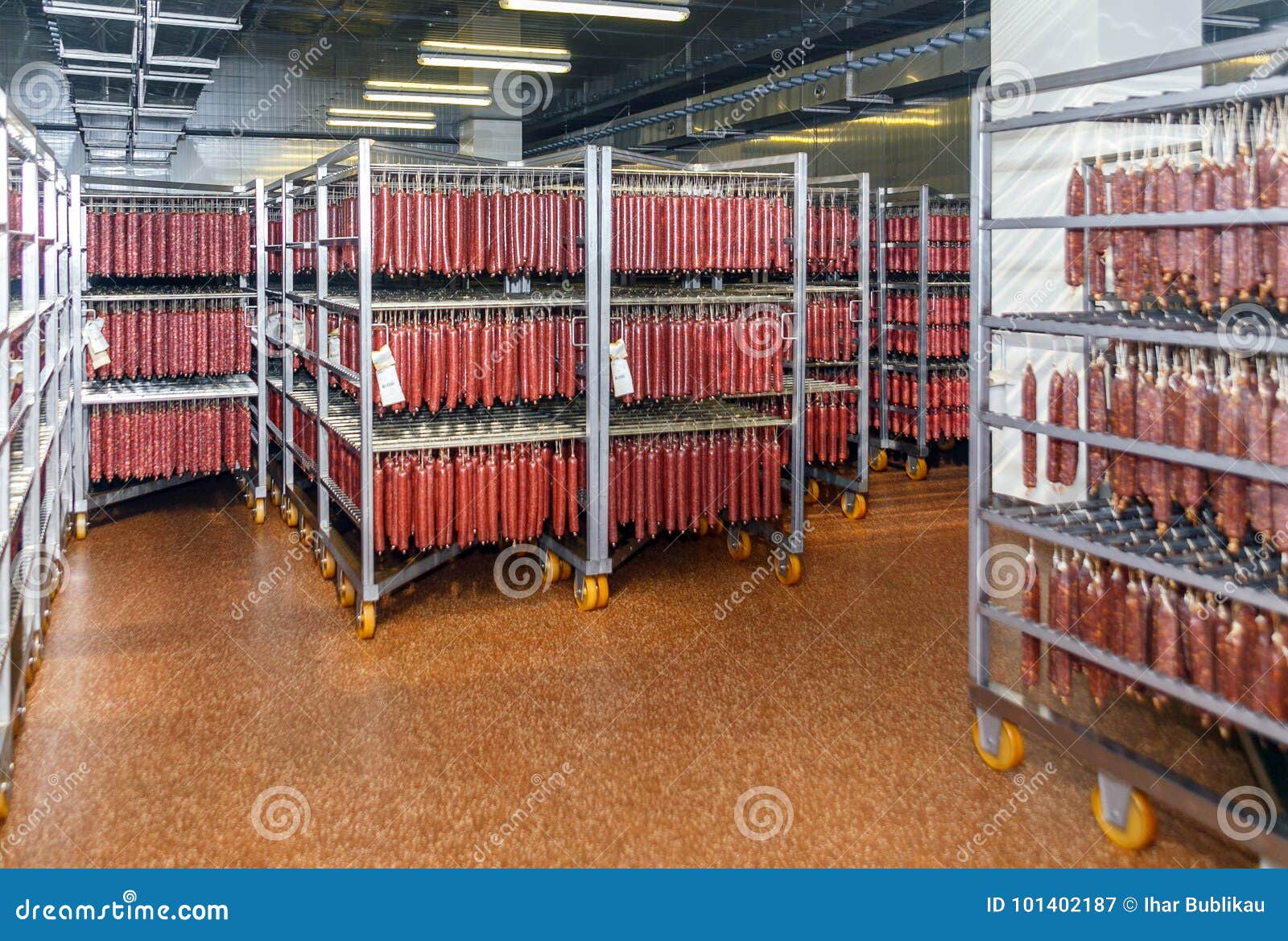 Refrigerated Warehouse for Storing Meat and Sausage Products Stock