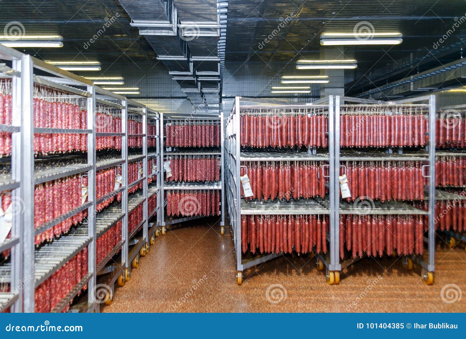 Refrigerated Warehouse for Storing Meat and Sausage Products Stock