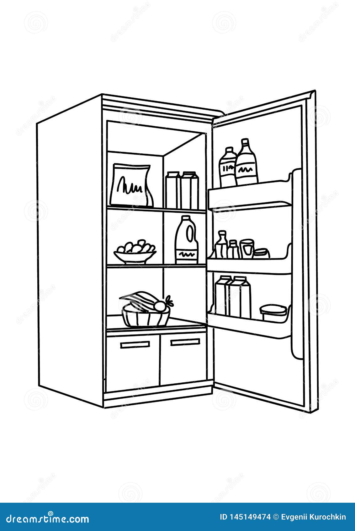 Refrigerator Drawing. Line Isolated on Clean Background Stock