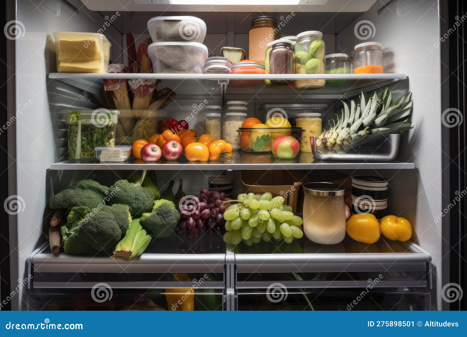 Refrigerator Fully Stocked with an Array of Fresh and Nutritious Foods