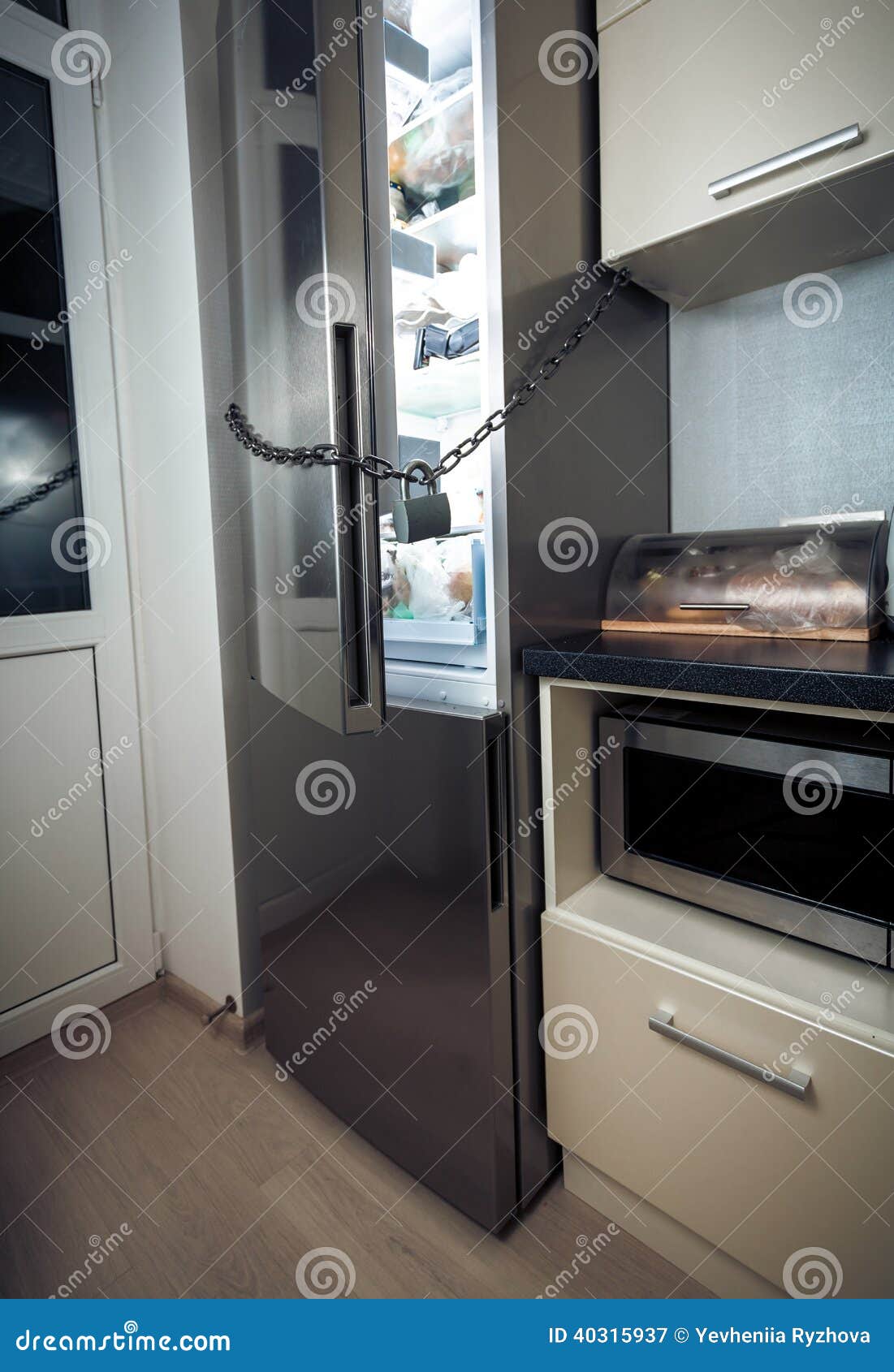 Refrigerator on Kitchen Locked by Chain Stock Image Image of lose