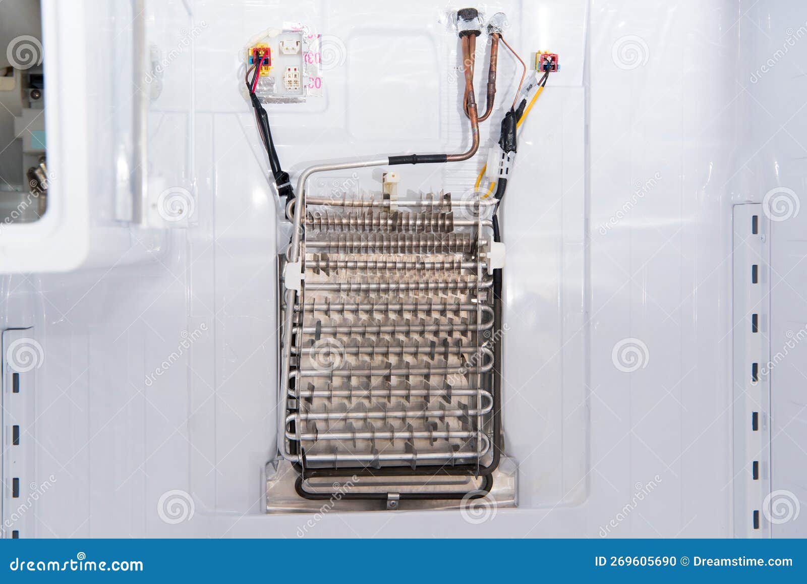 Refrigerator Open Showing Cooling Coils for Repair Stock Photo Image