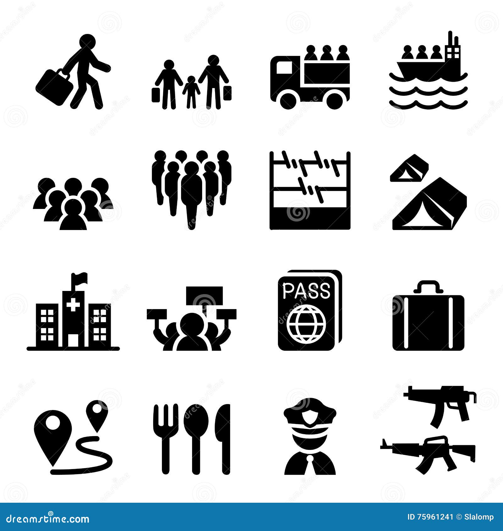 refugee, immigrants, immigration icons set