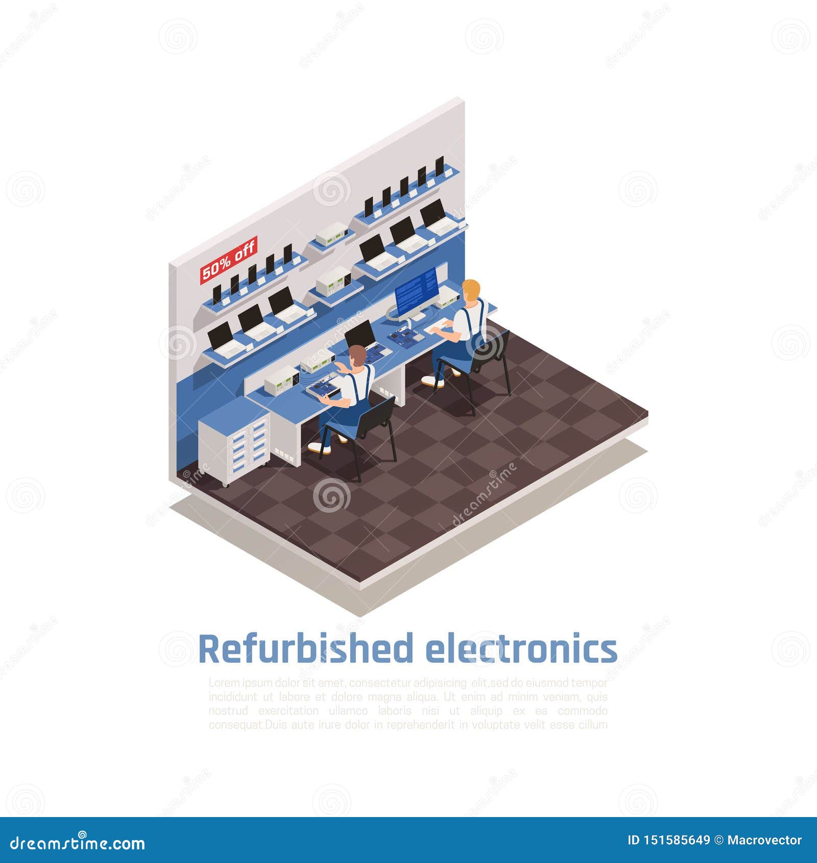 refurbished electronics isometric composition