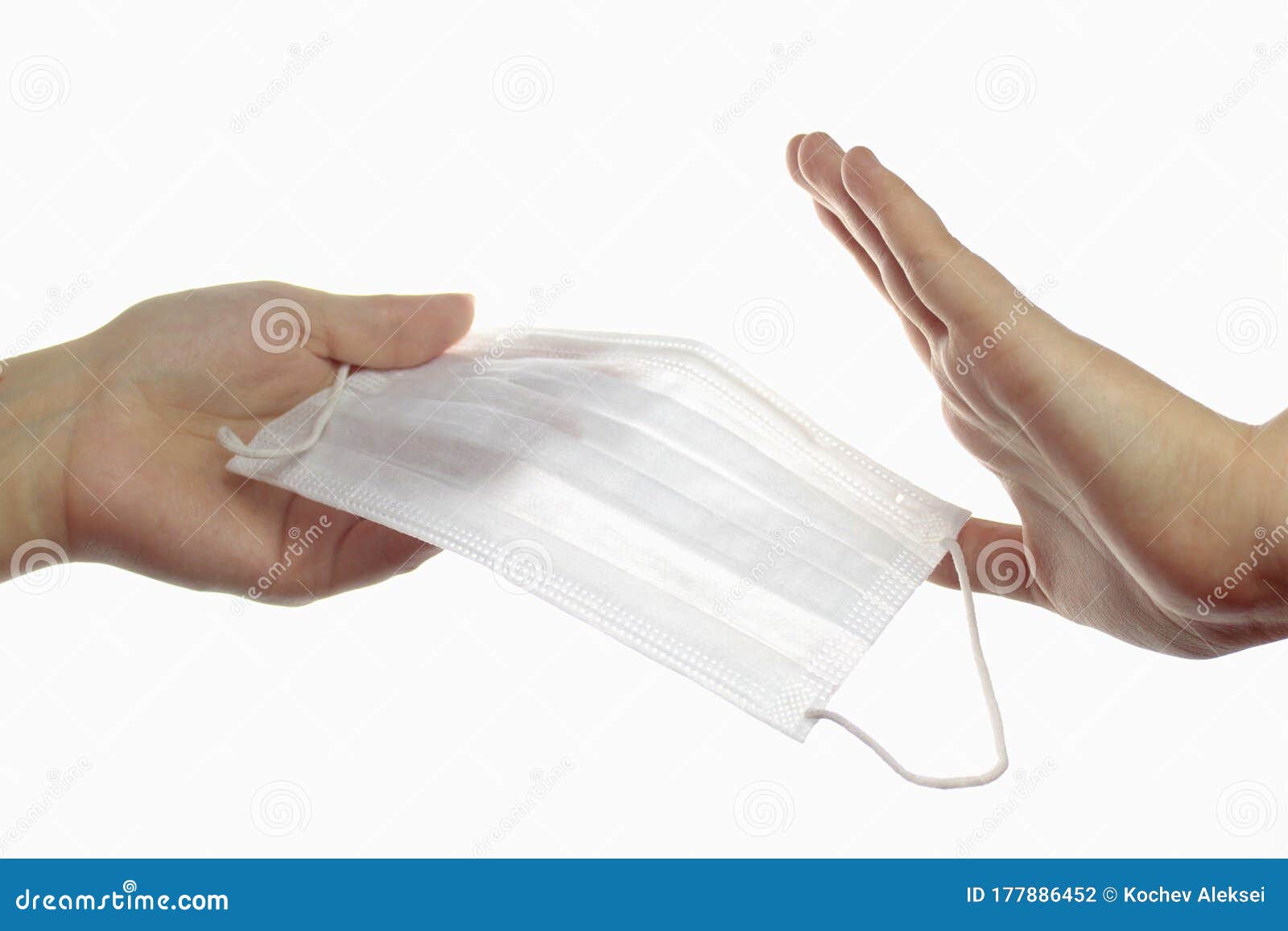 Refusal To Wear a Protective Mask. Hand Transmitting a Medical Mask