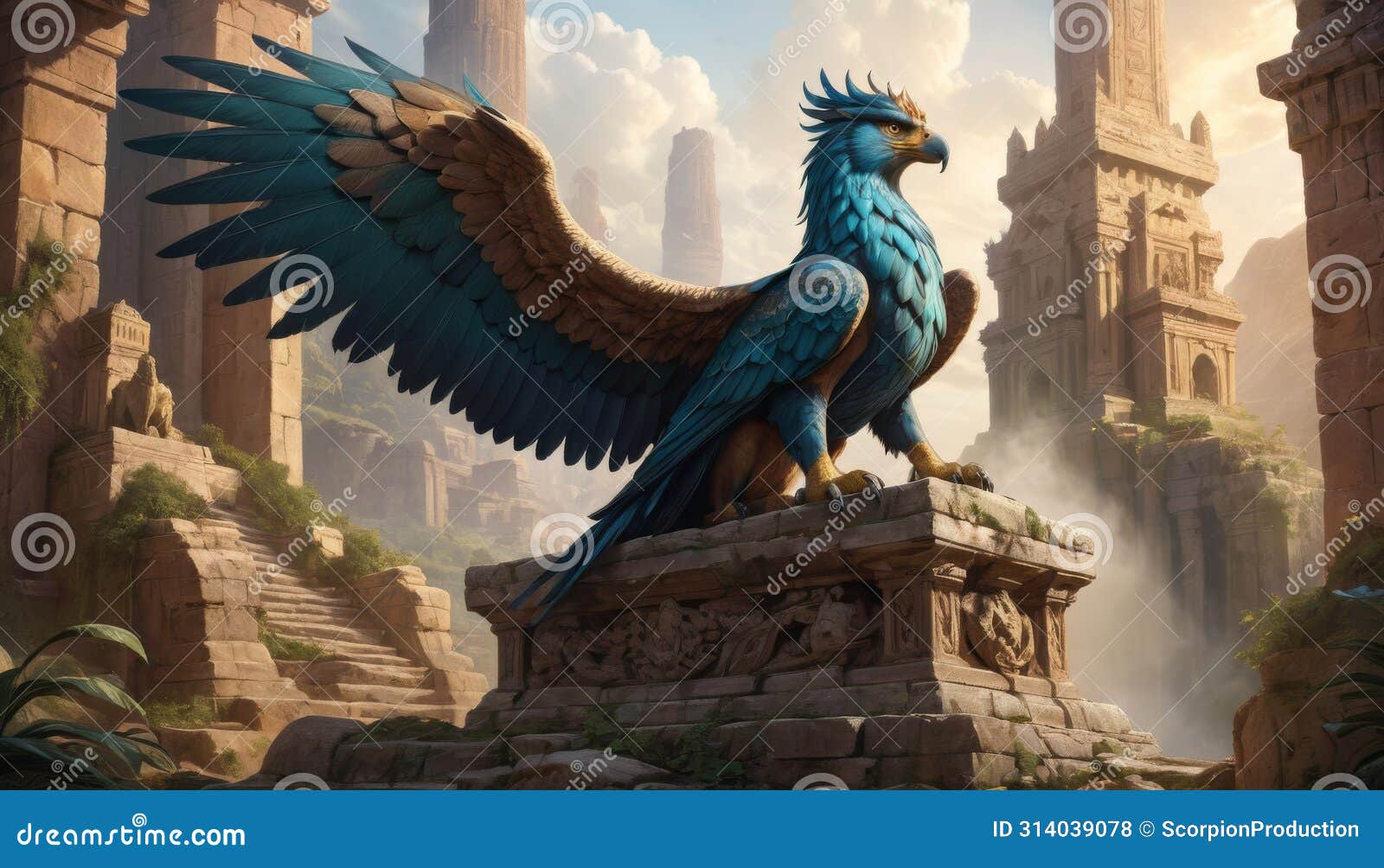 Regal Griffin on Ancient Ruins Stock Photo Image of creature, fantasy