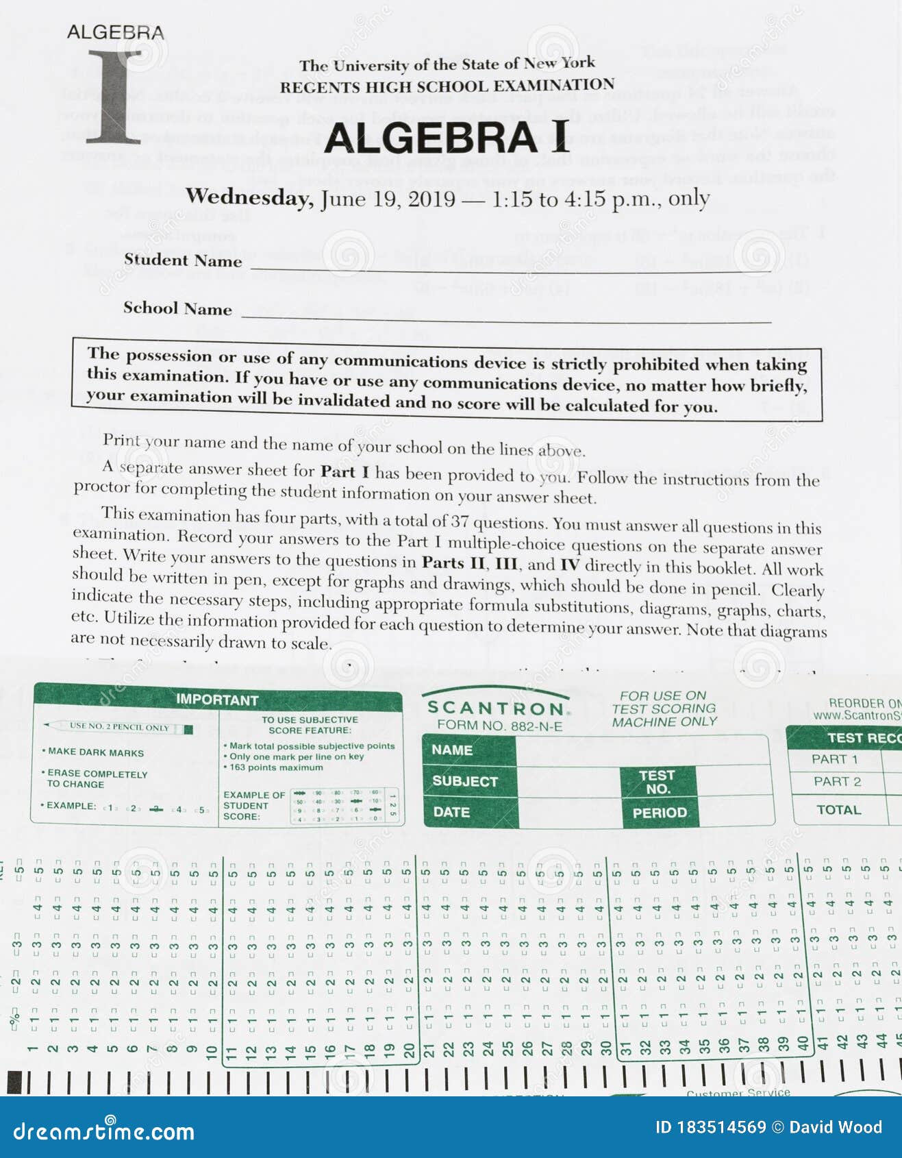 Regents Exam Algebra I With Scantron Editorial Stock Image Image Of Teaching Regents 183514569