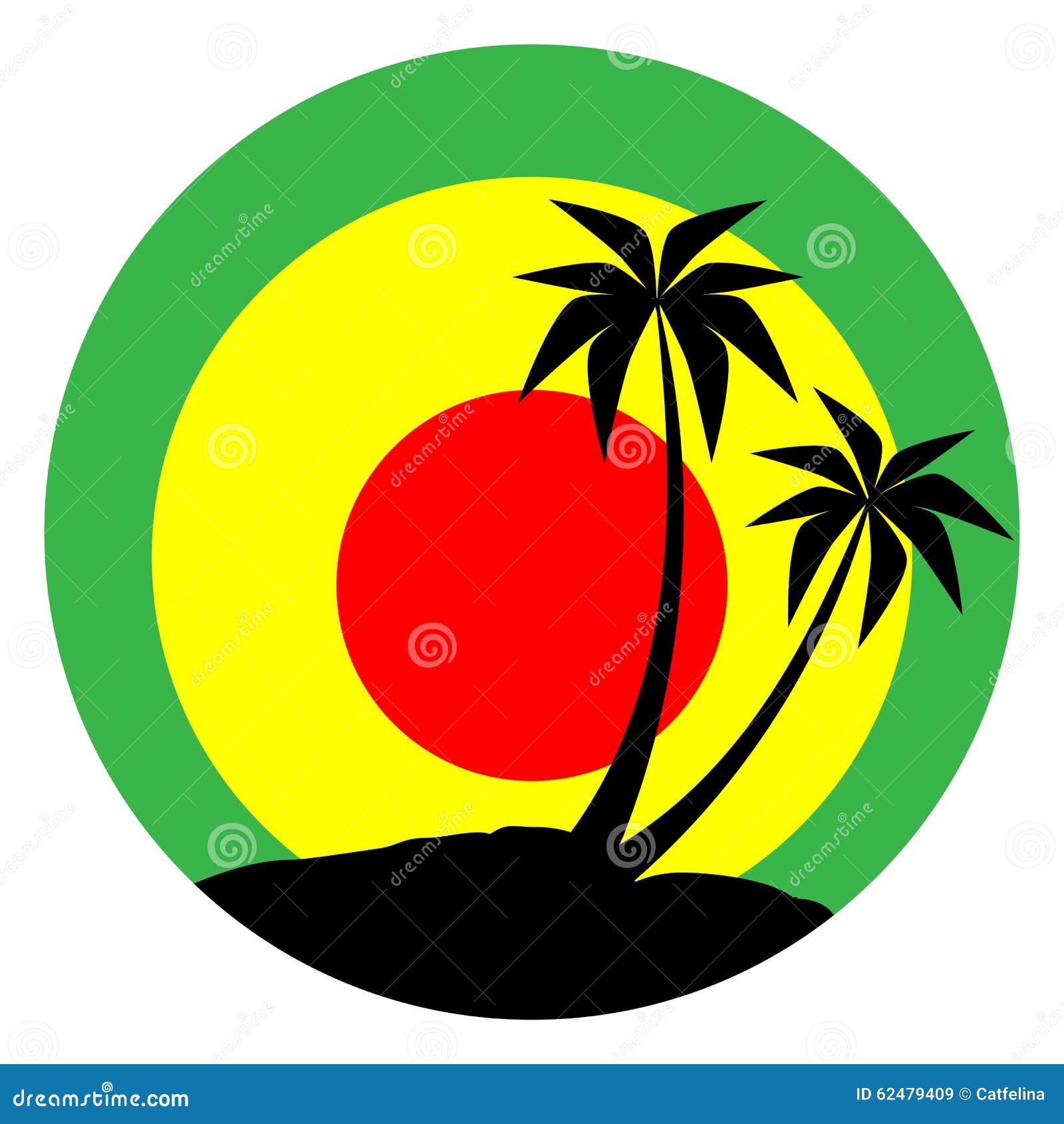 reggae emblem with black pulms silhouette
