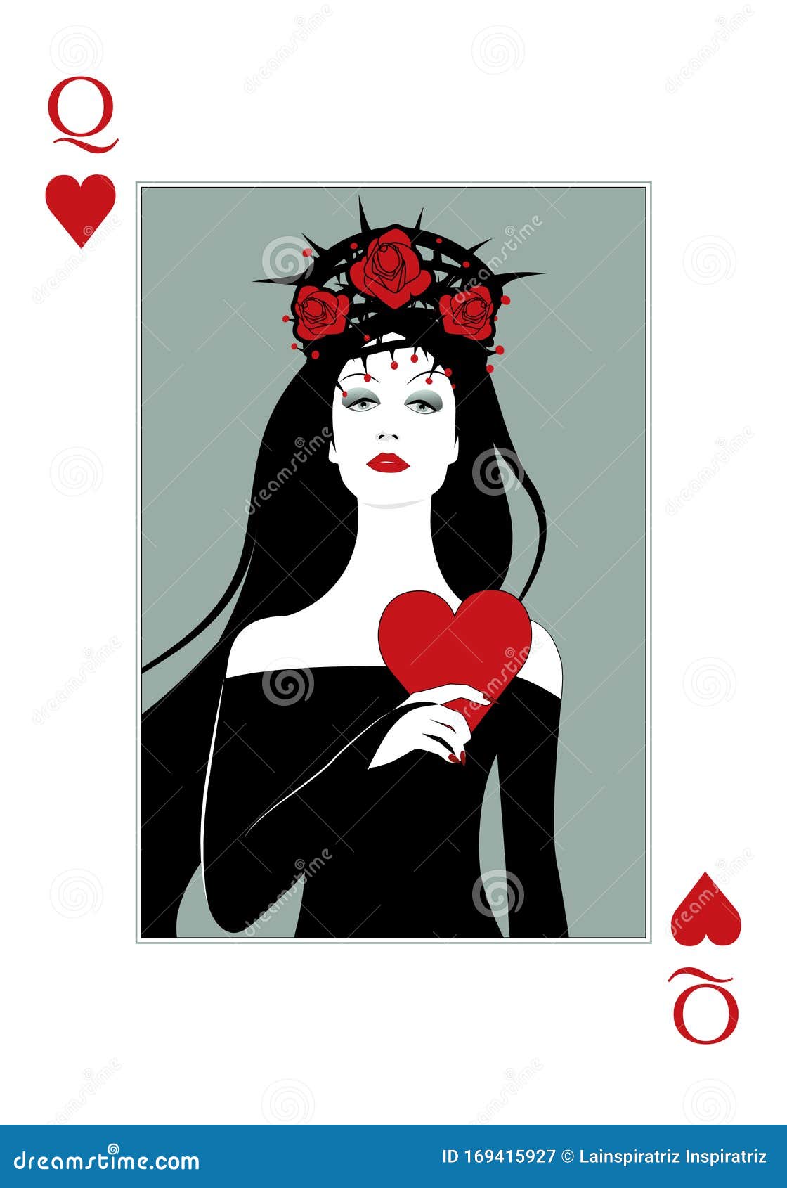 Regina Di Cuori Con Corona, Rose E Spine, Con Cuore in Mano Biglietto Da  Poker Illustrazione di Stock - Illustrazione di distintivo, dorato:  169415927