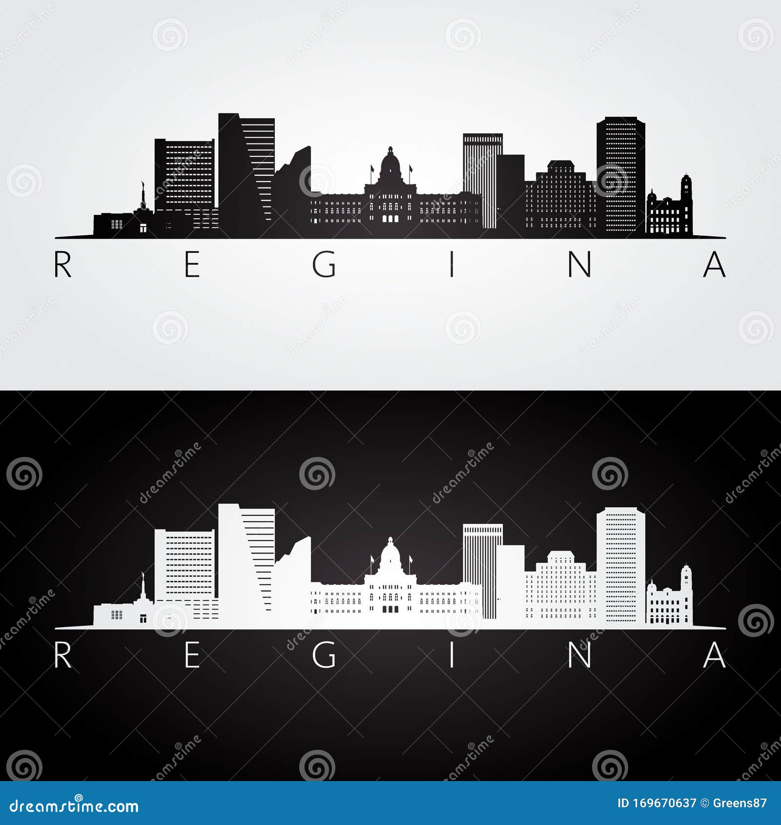 regina skyline and landmarks silhouette