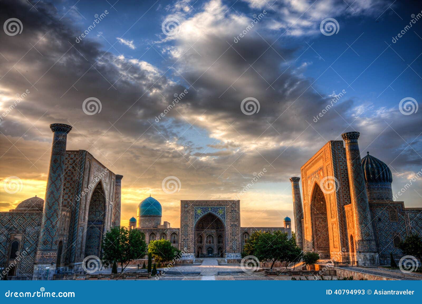 the registran at sunset in samarkand, uzbekistan