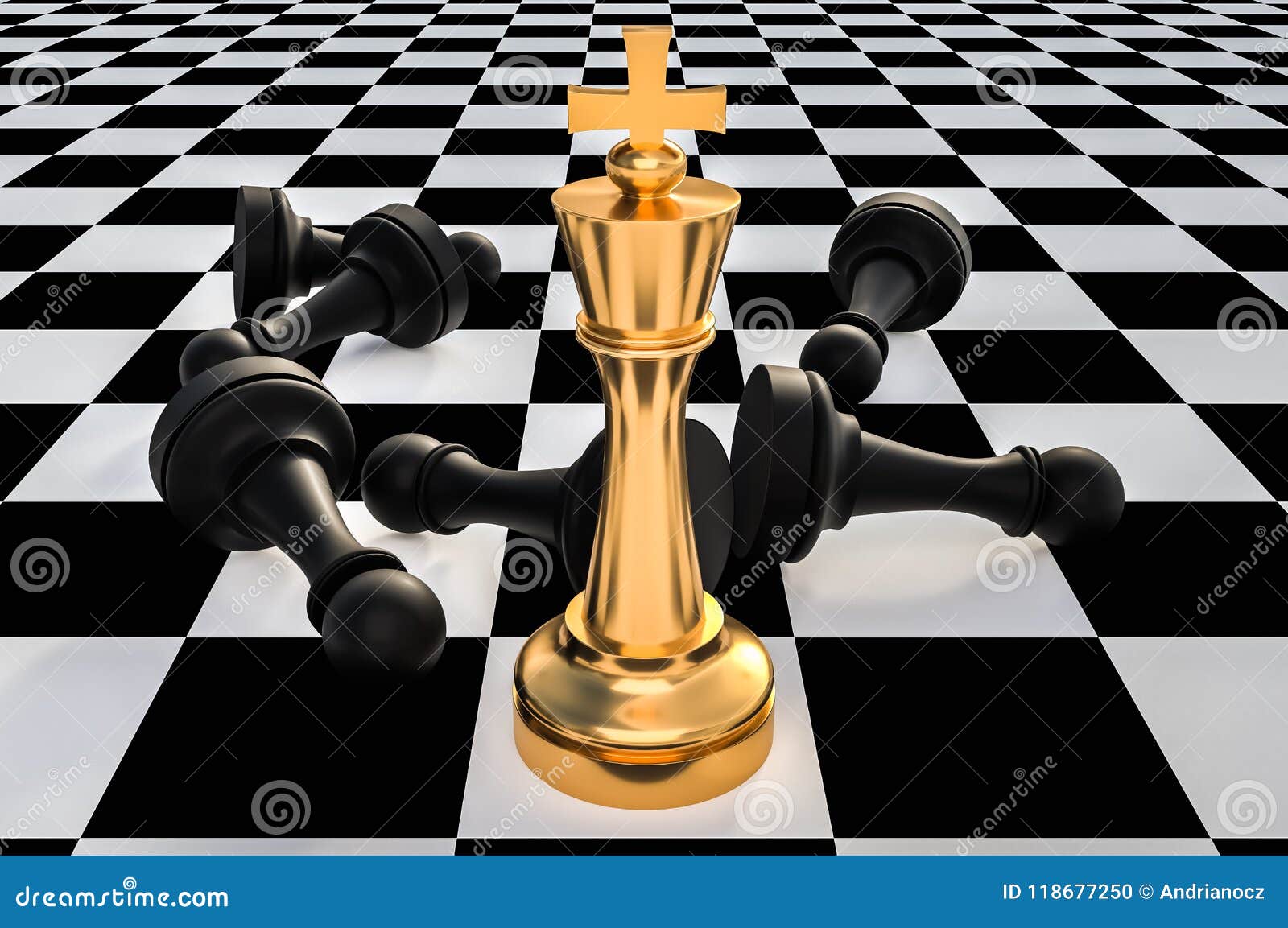 dourado xadrez equipamentos do 3d Renderização rei, penhor, rainha