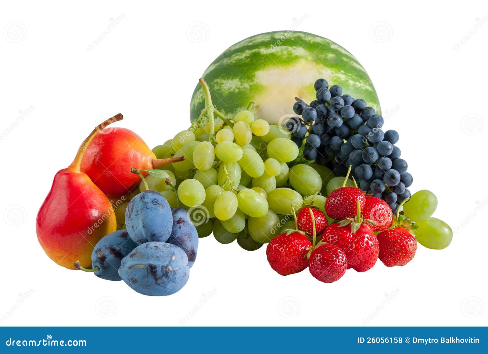 Frische reife verschiedene Früchte getrennt auf weißem Hintergrund