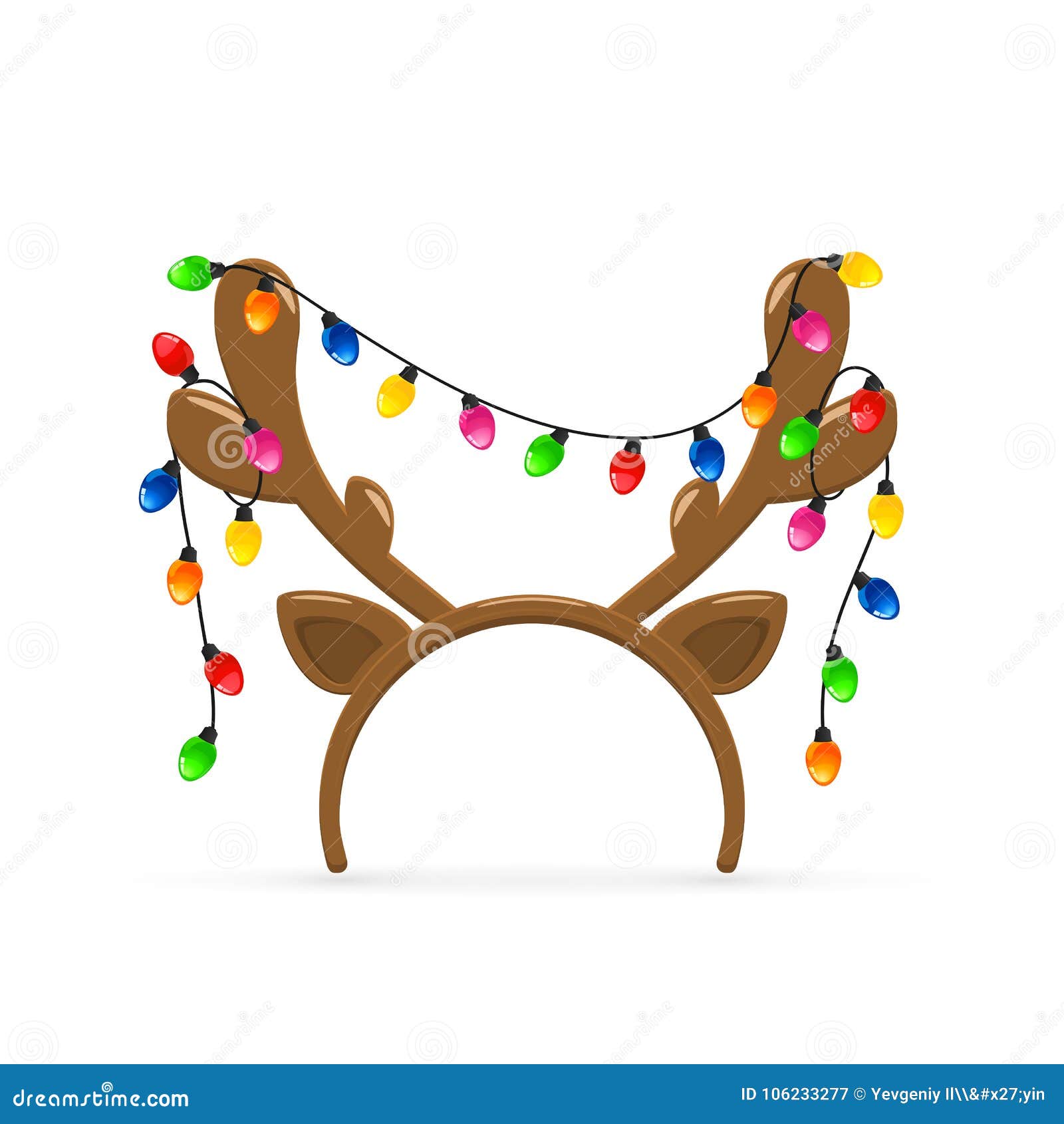 reindeer antlers with christmas lights on white background