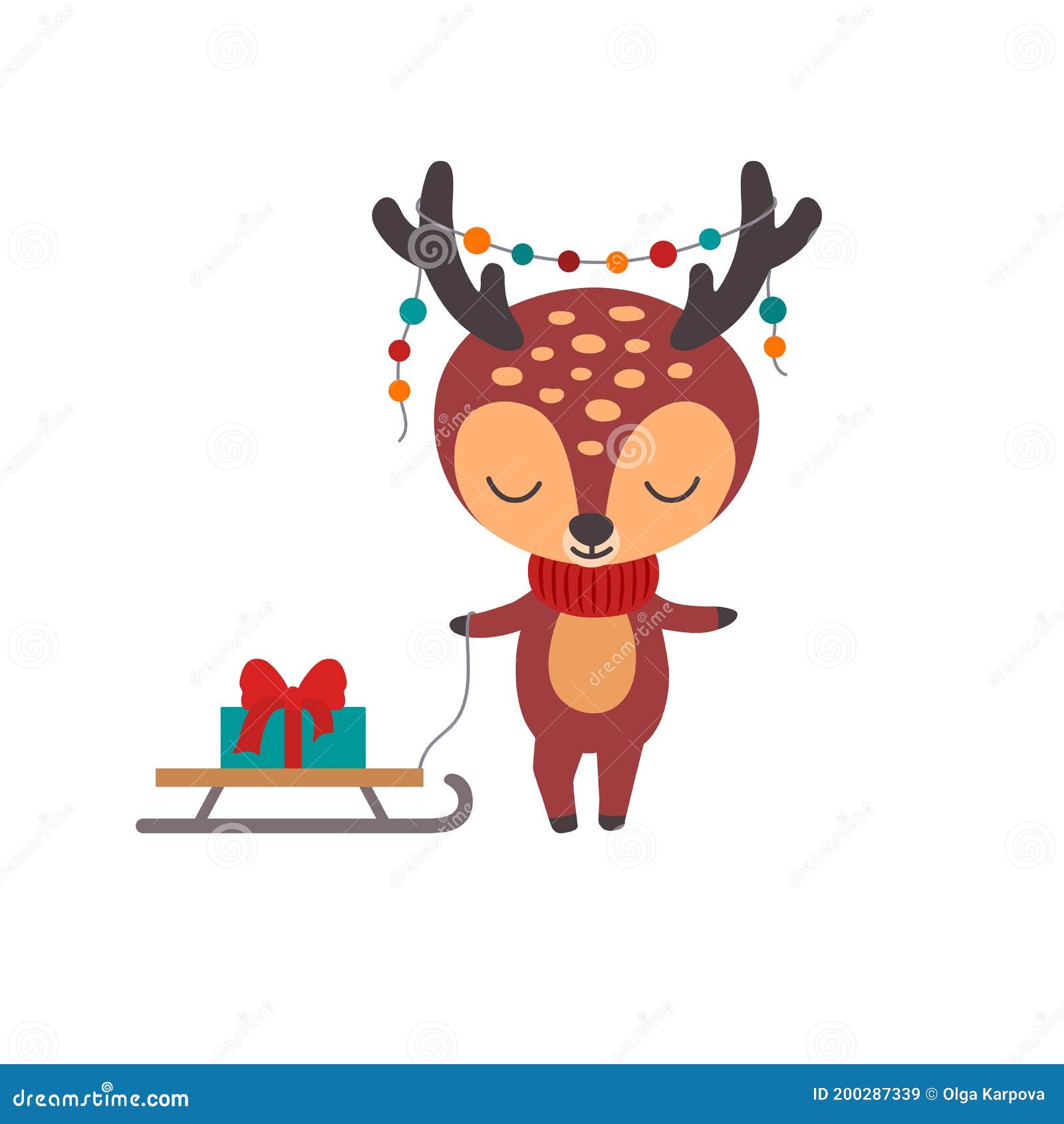 Download Reindeer Boy Christmas Character Cute Sweet Little Deer With Xmas Garland On Horns Stock Illustration Illustration Of Character Chibi 200287339