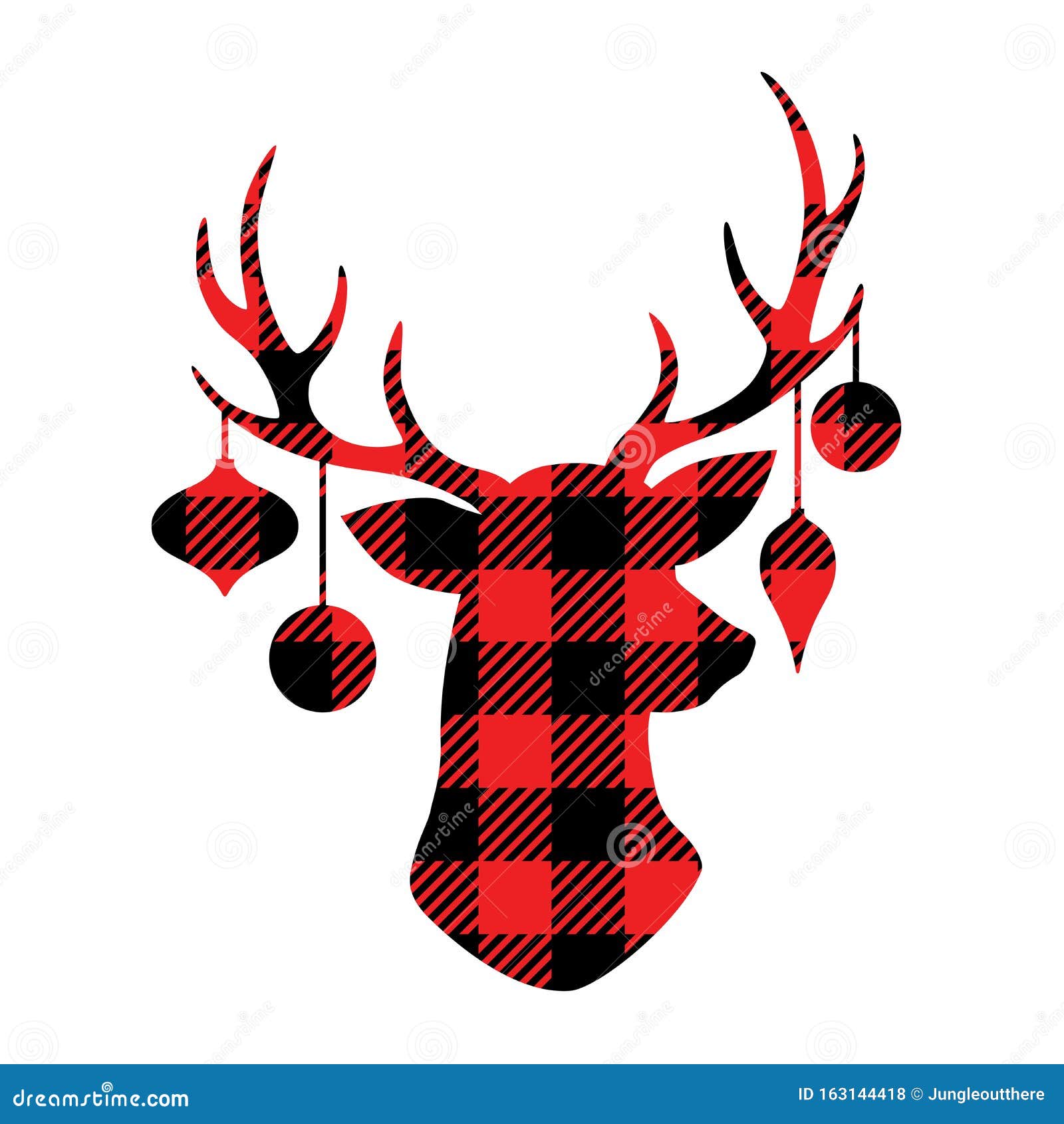 Silhouette Reindeer with Christmas Ornaments on Antlers Stock Vector