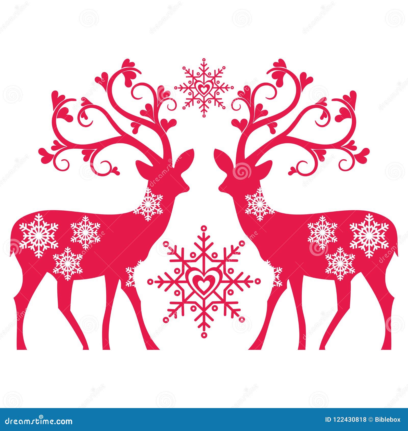 Reindeers, hearts and snow stock vector. Illustration of kerchief