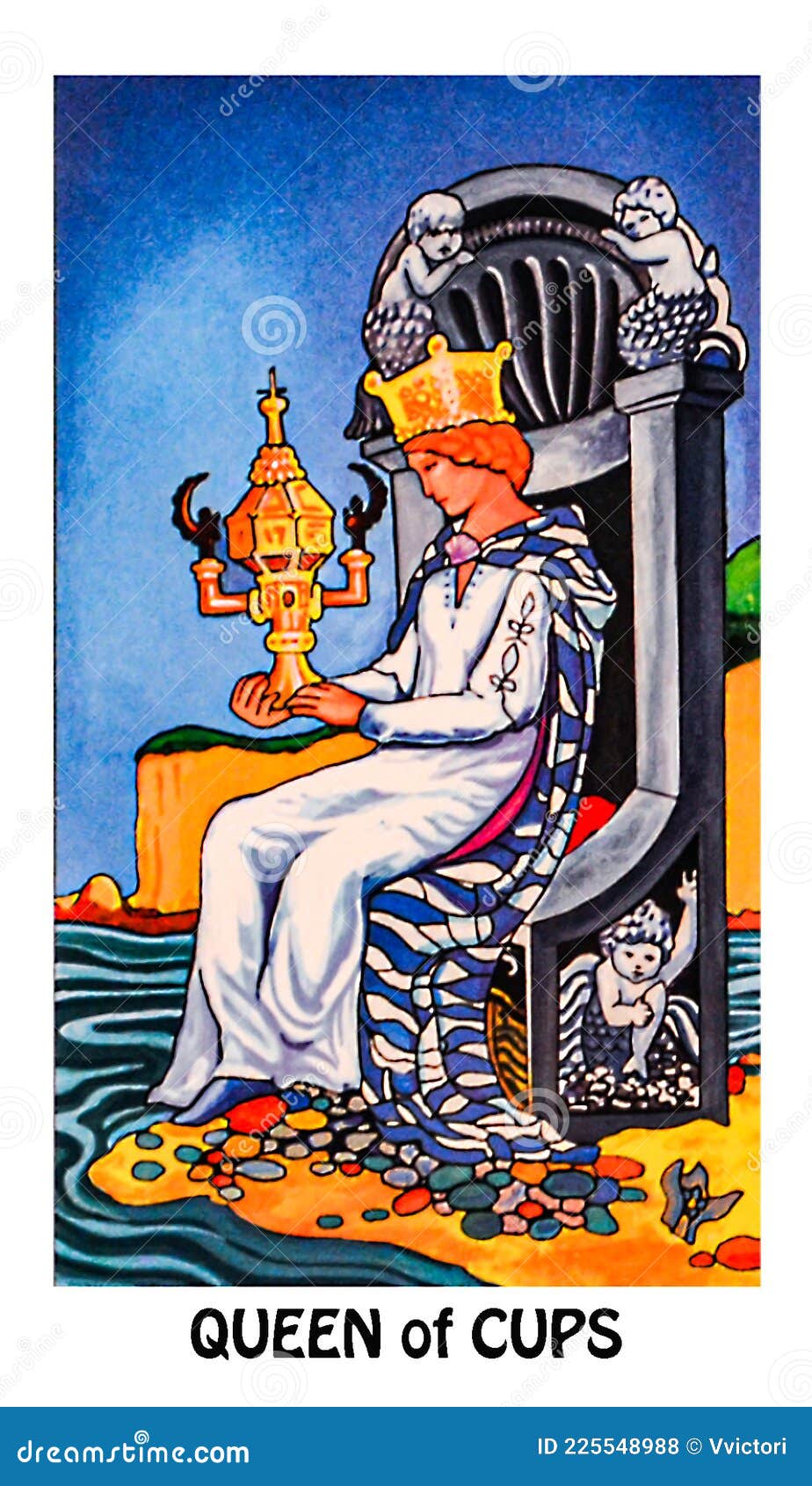 Reine Des Tasses Carte Tarot émotionnel Amour Bonheur Chaud Tendre Délicat  Bienveillance Illustration Stock - Illustration du inquiéter, émotif:  225548988