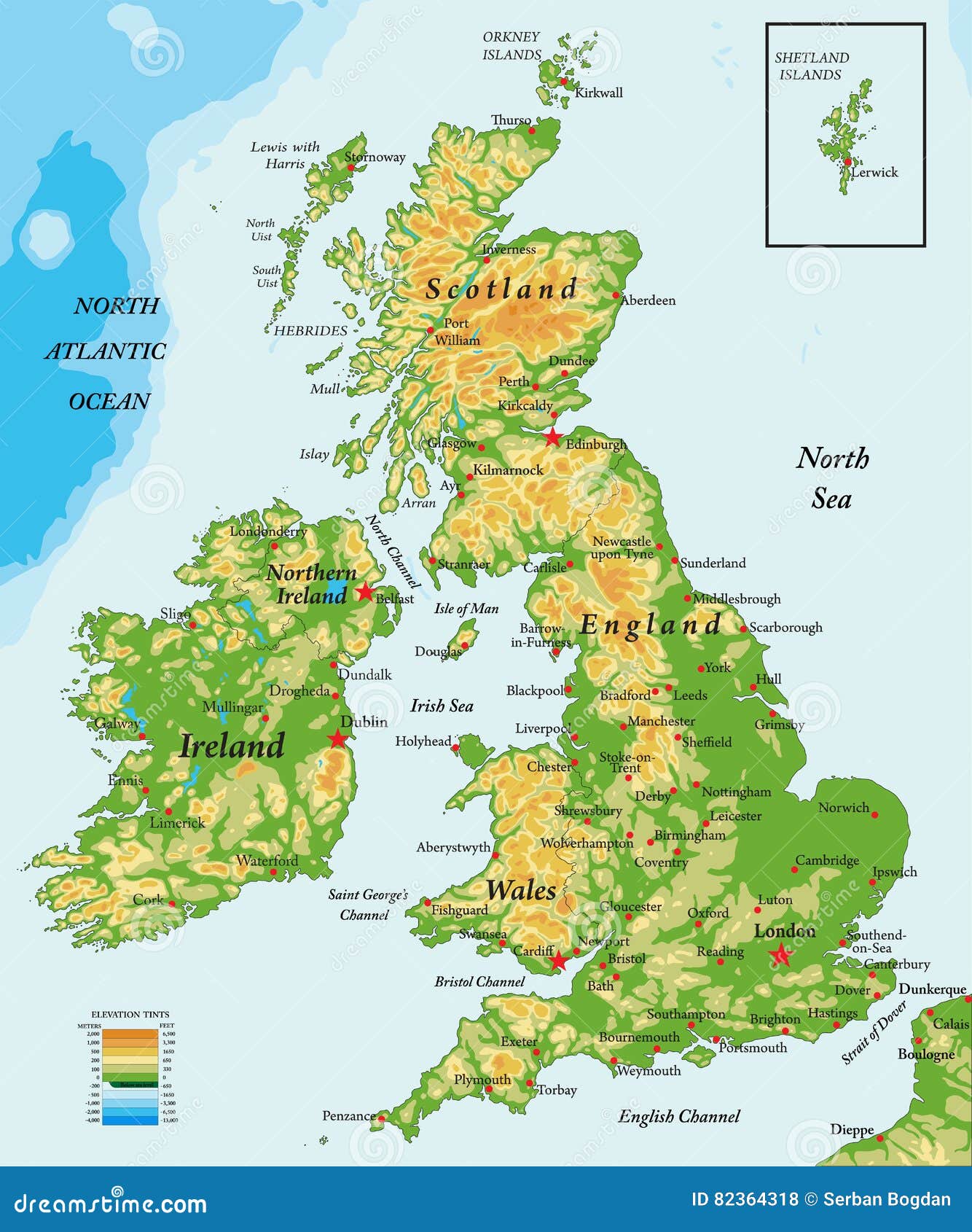 Reino Unido Y Mapa Irlanda-físico Ilustración del Vector ...