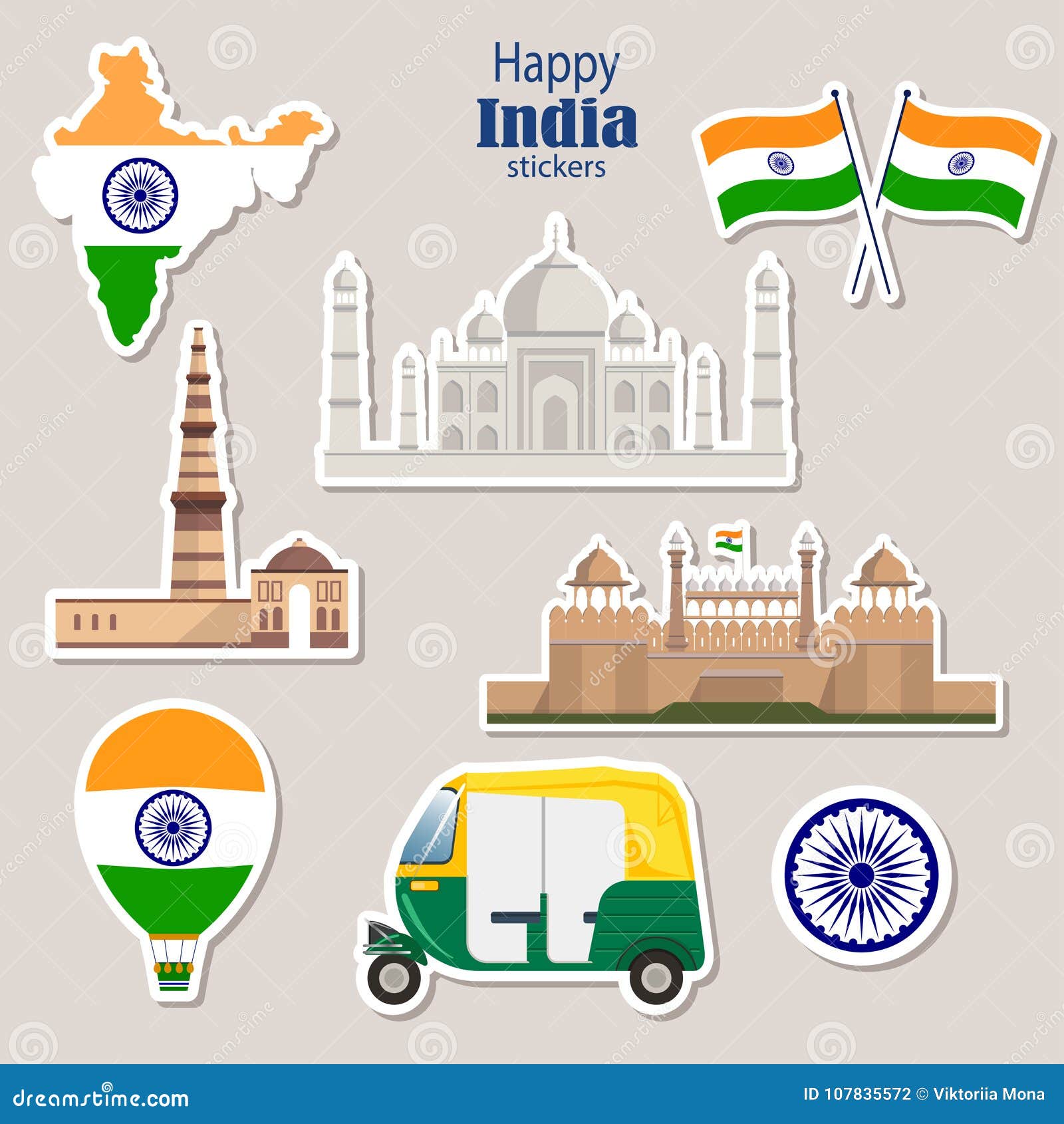 Reise-Aufkleber Von Indien Tuk-tuk, Taj Mahal, Qutab Minar, Rotes Fort  Vektor Abbildung - Illustration von auslegung, automobil: 107835572