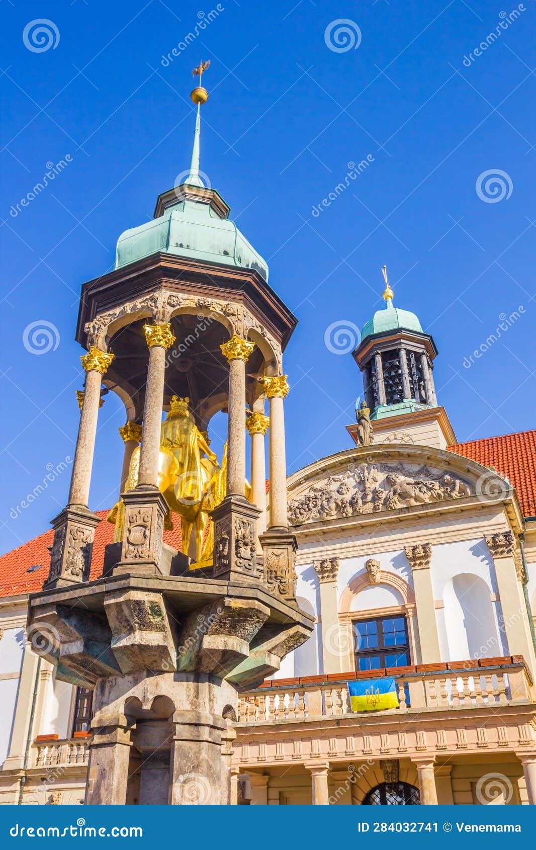 Reiter Monument in Front of the Historic Town Hall of Magdeburg Stock