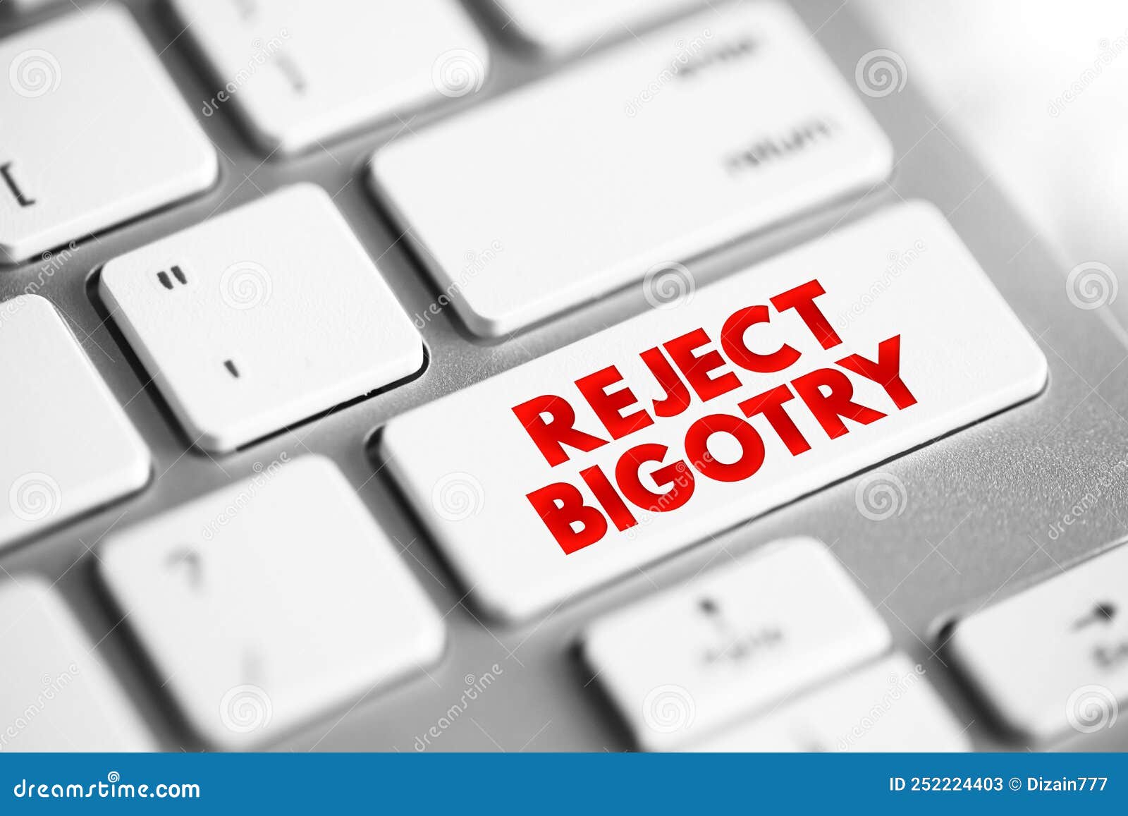 reject bigotry text button on keyboard, concept background