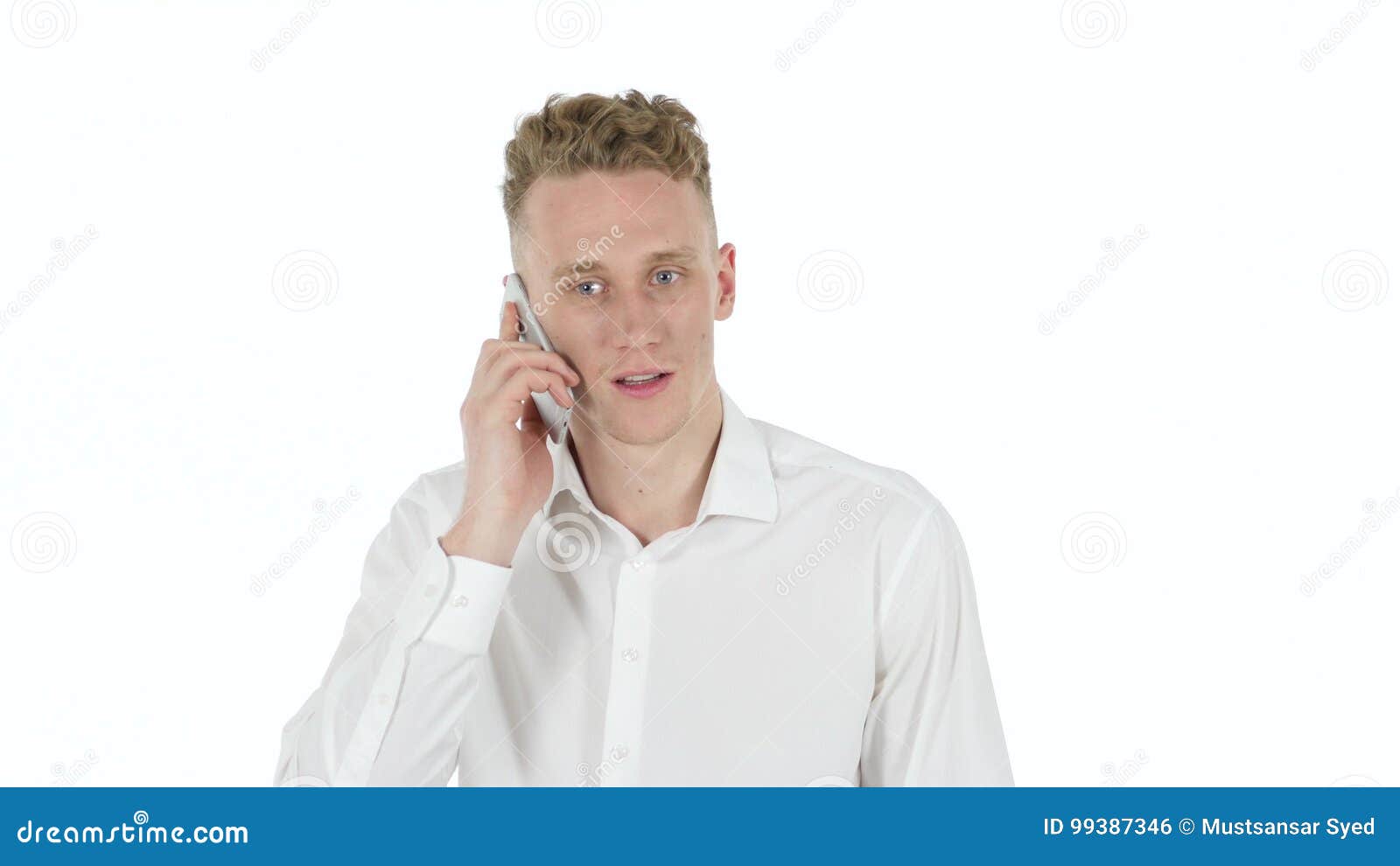 rejecting, denying young man on white background