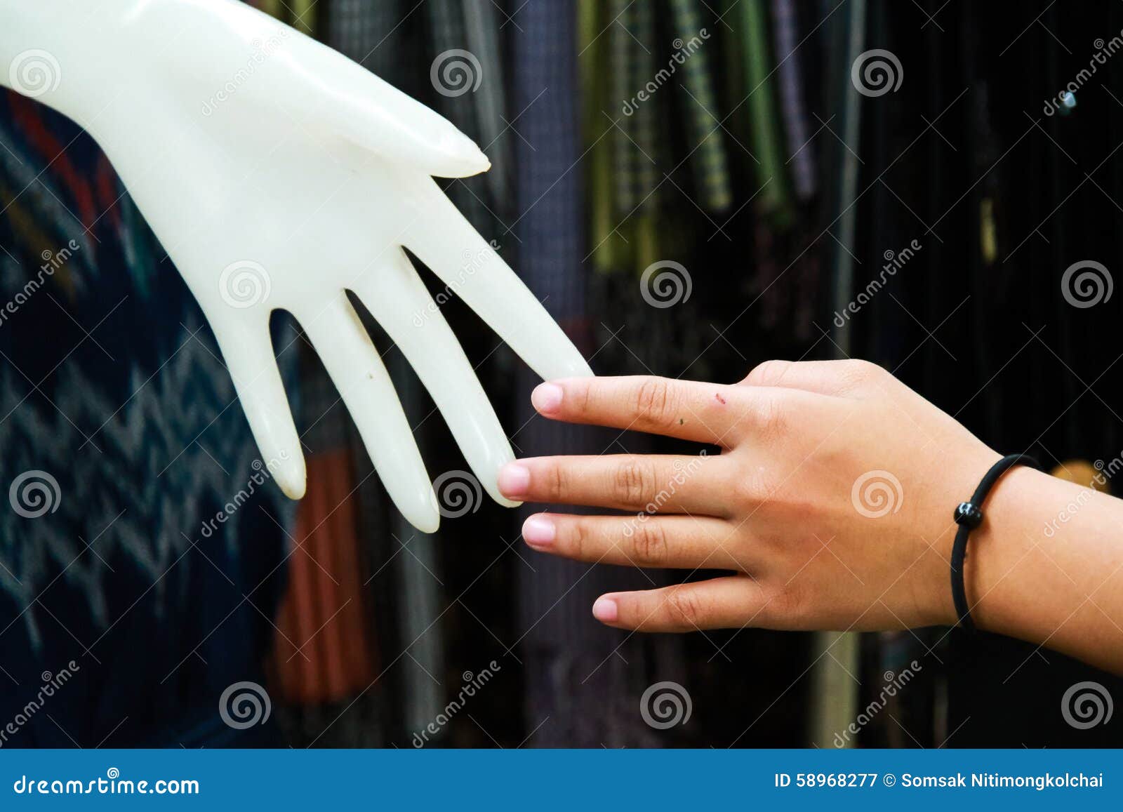 Relation Concept Human Hand with Plastic Hand Stock Image Image of