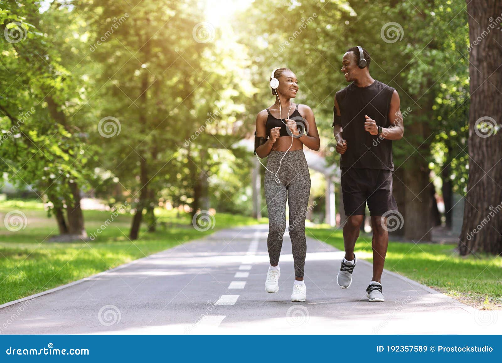 Relationship Goals. Black Couple Jogging Together in Morning Park ...