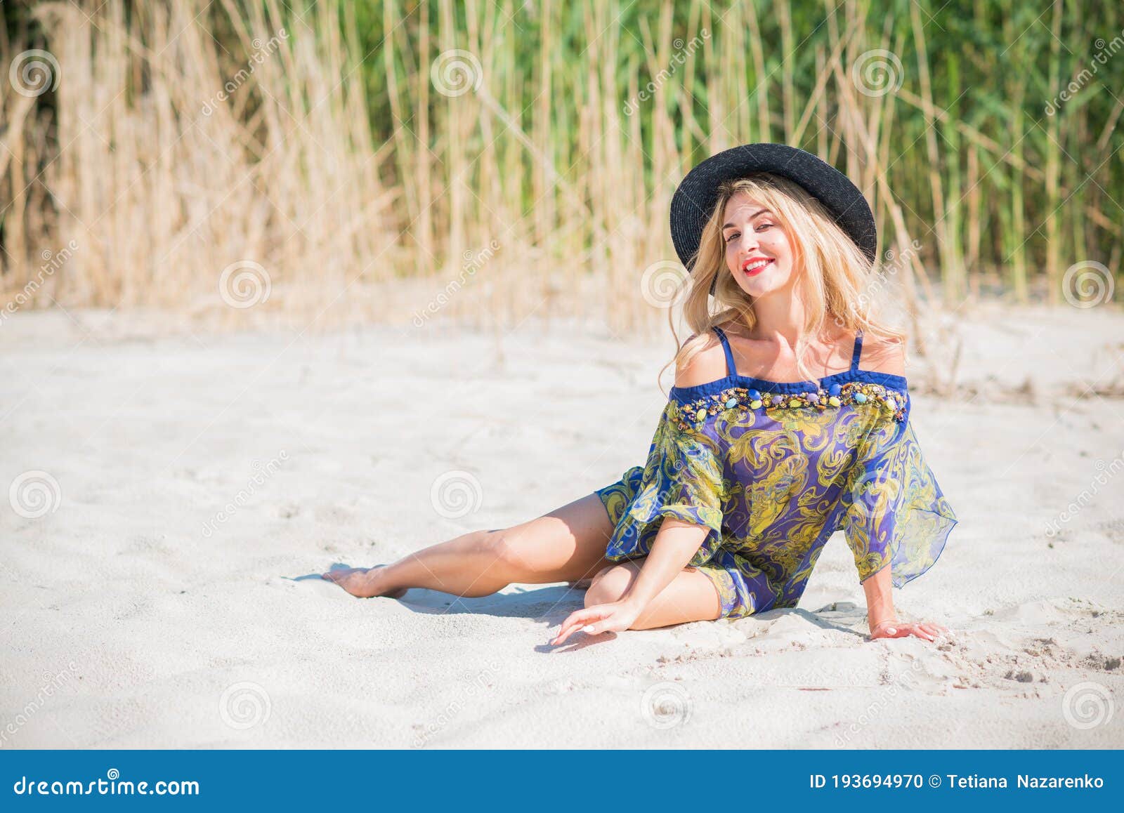 Nice Blonde Woman at Vacation at Nature Stock Photo - Image of ...