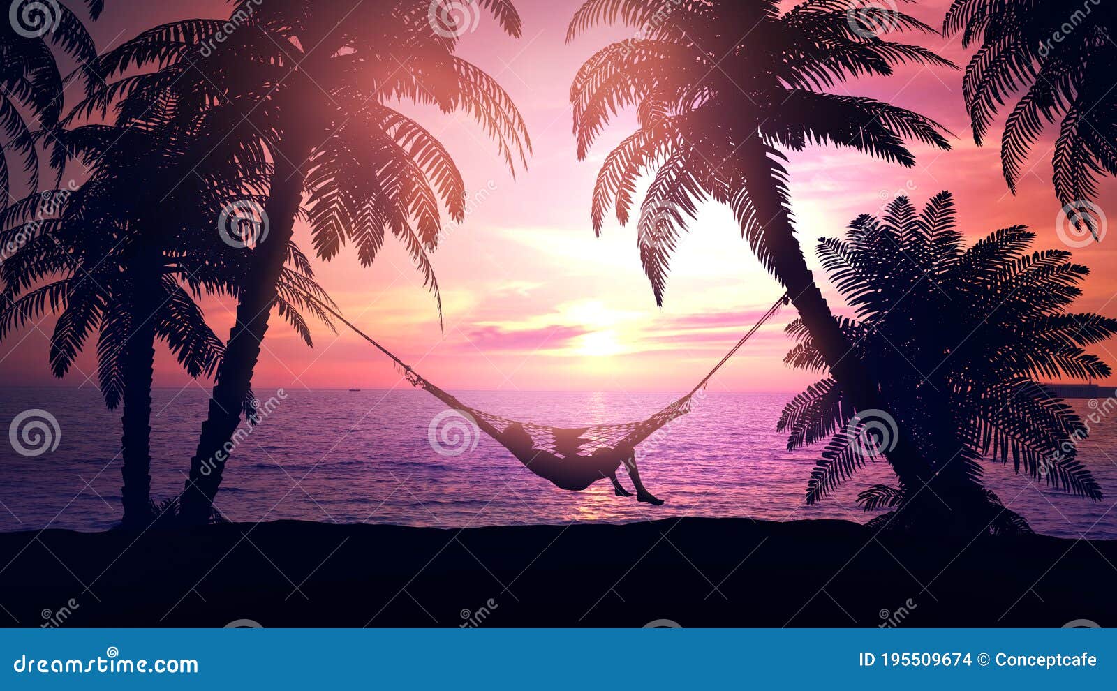 Relax in a Hammock on the Beach during Sunset. Stock Photo Image of