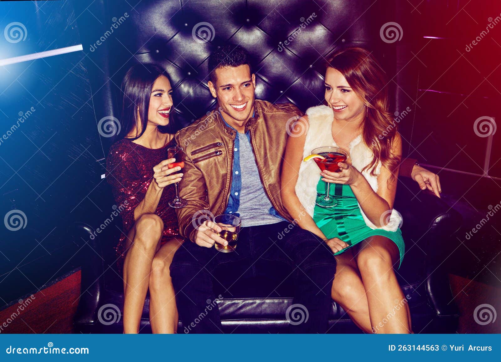 Relax, Happy and Friends at Nightclub Party Sitting on Armchair with ...