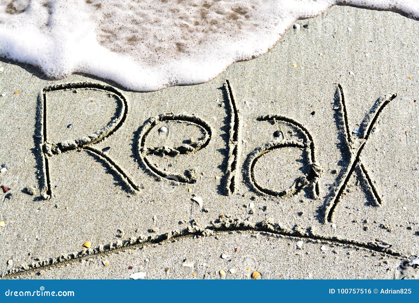Relax Word Handwritten on Sand, on the Beach Stock Photo - Image of ...
