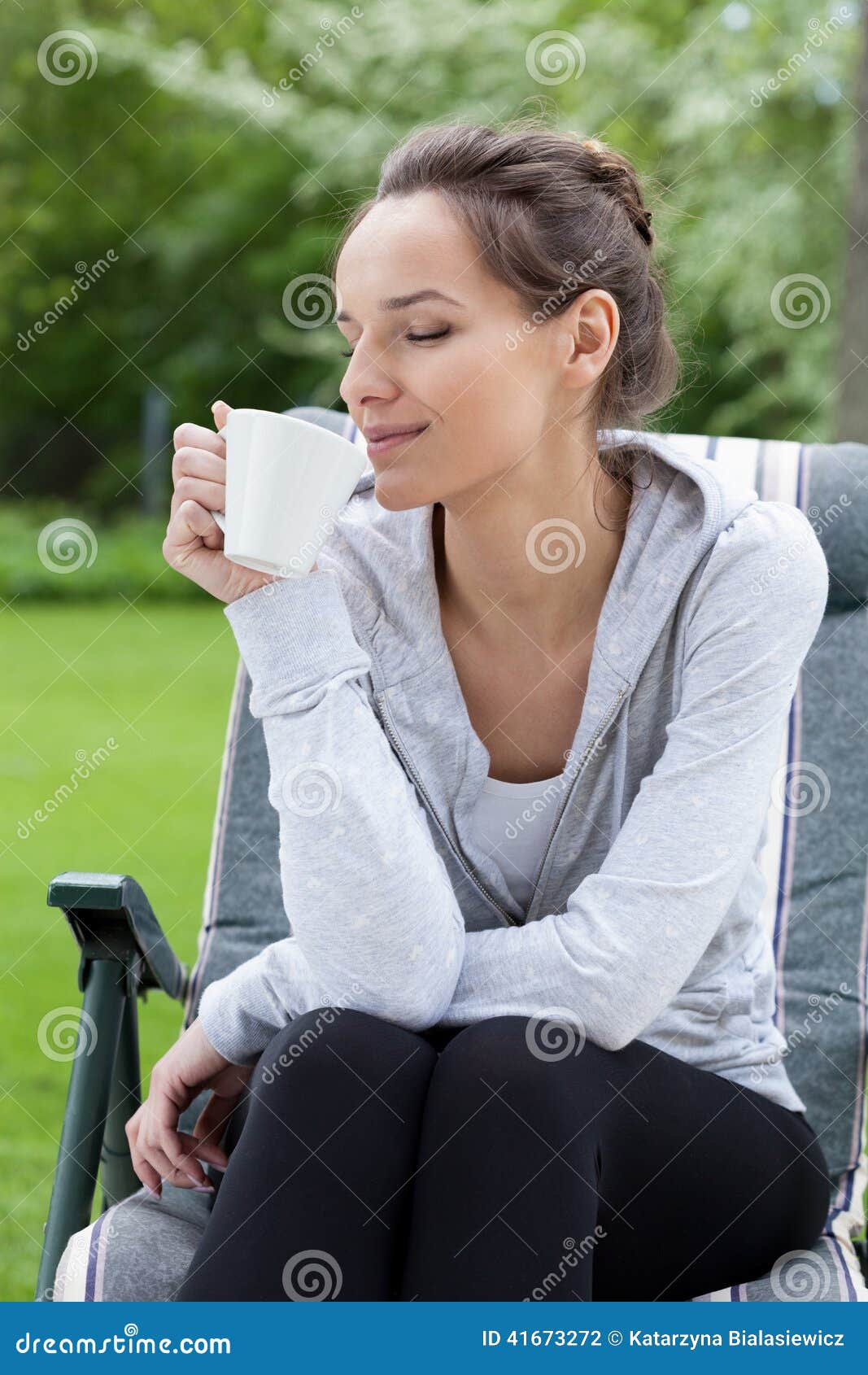 Relaxation with Coffee in a Garden Stock Photo Image of lady, lonely