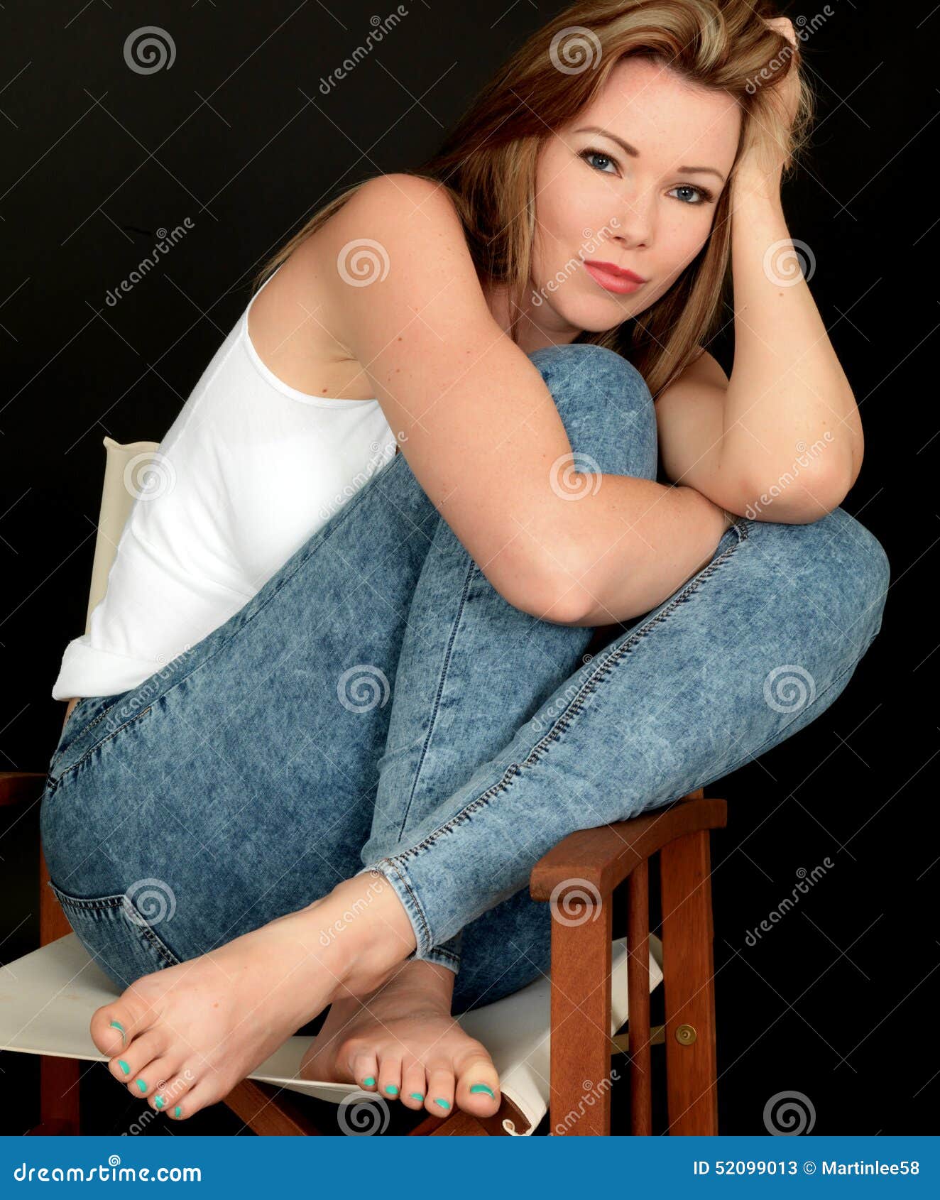 Barefoot Woman Sitting Chair