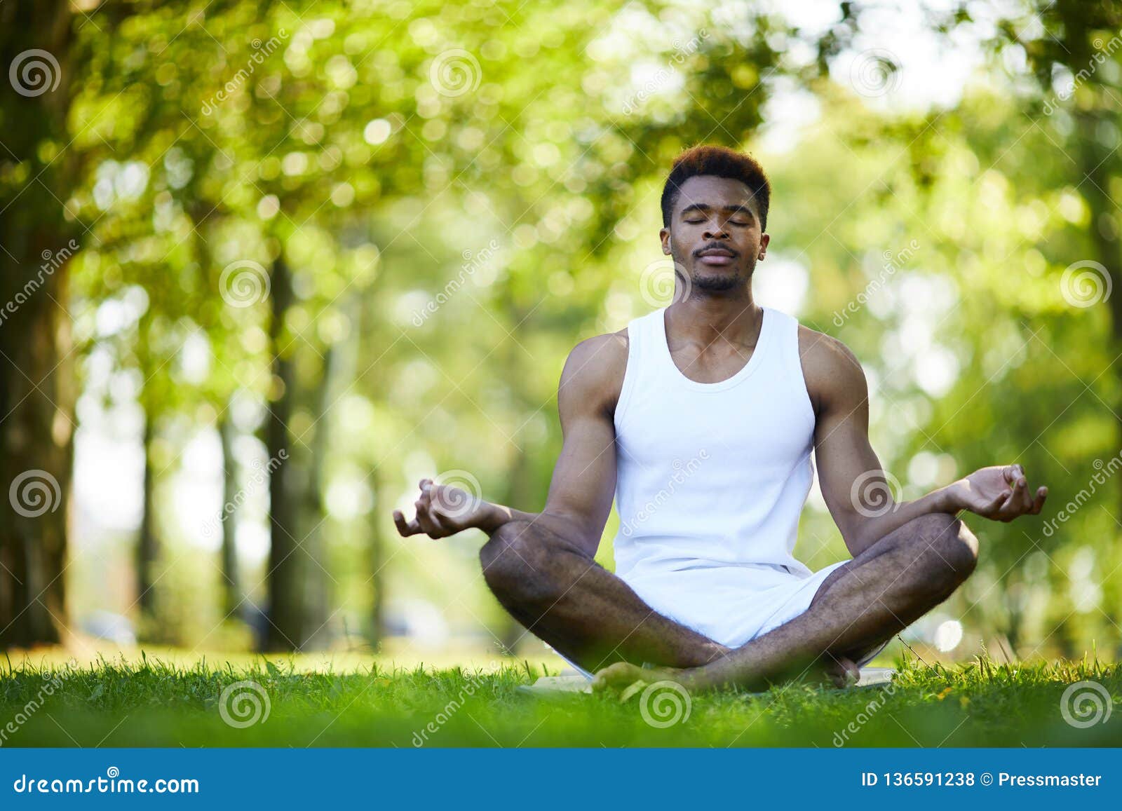 Relaxed Black Man Meditating Alone in Park Stock Photo - Image of adult ...