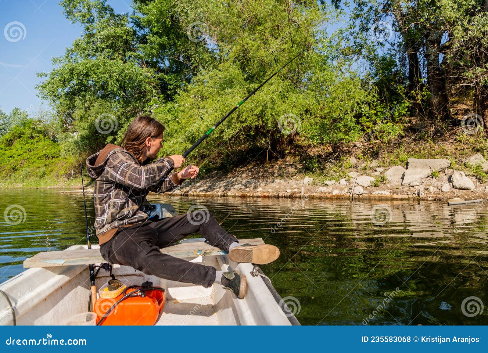 Relaxed Fishing from Boat in Shallow Water Stock Photo - Image of tank,  board: 235583068