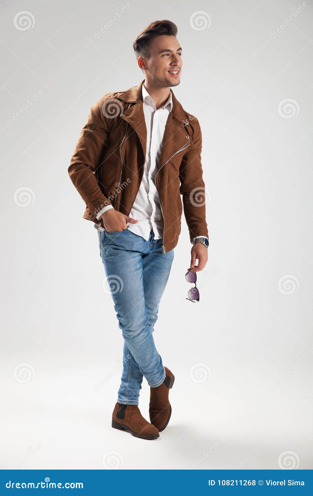 Relaxed Laughing Casual Man Standing in Studio Stock Photo - Image of ...