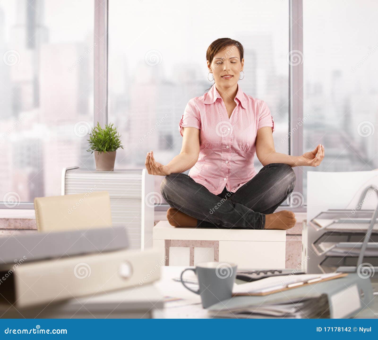 relaxed office worker doing yoga