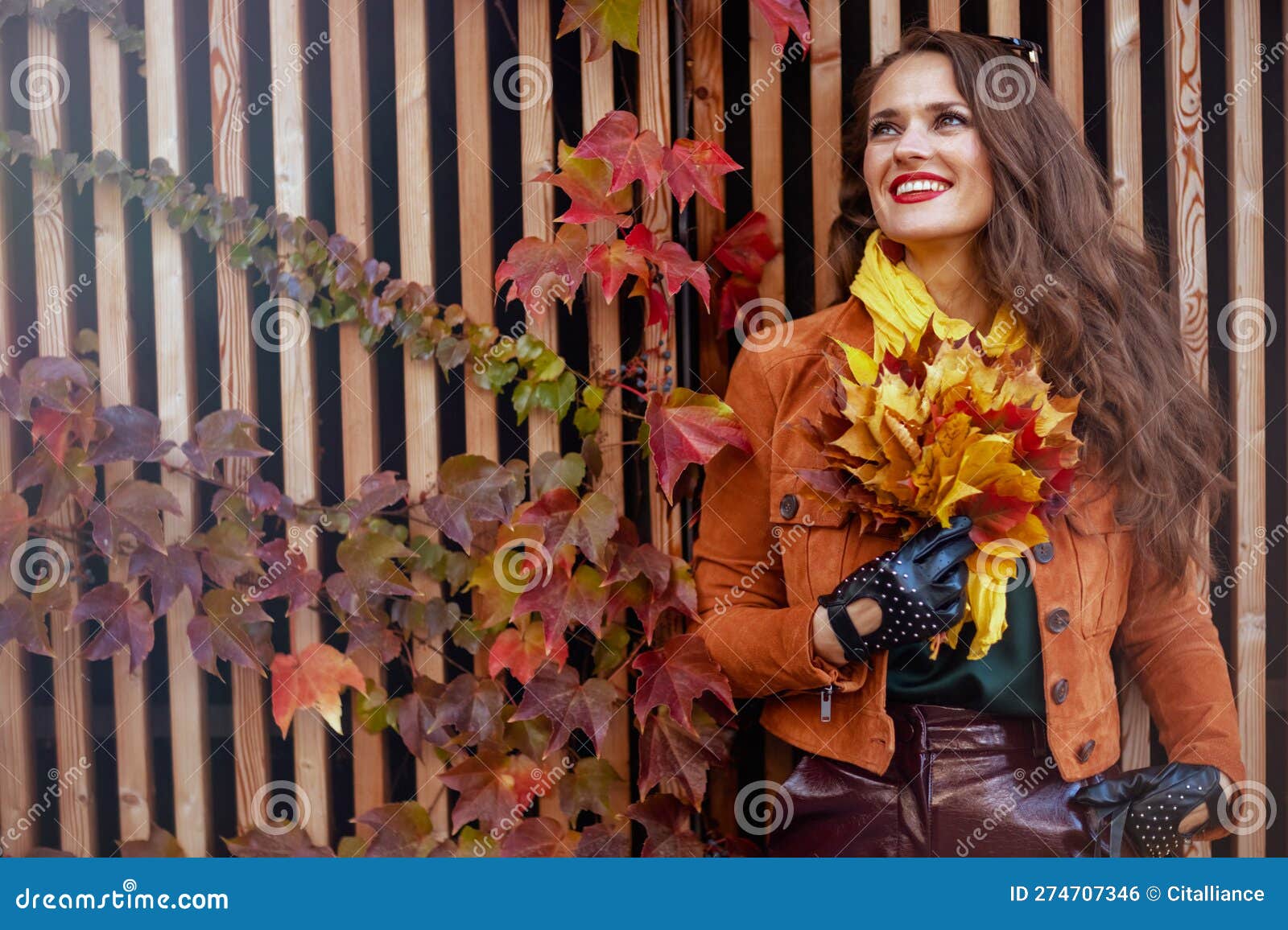 Relaxed Trendy 40 Years Old Woman in Orange Trench Coat Stock Photo ...