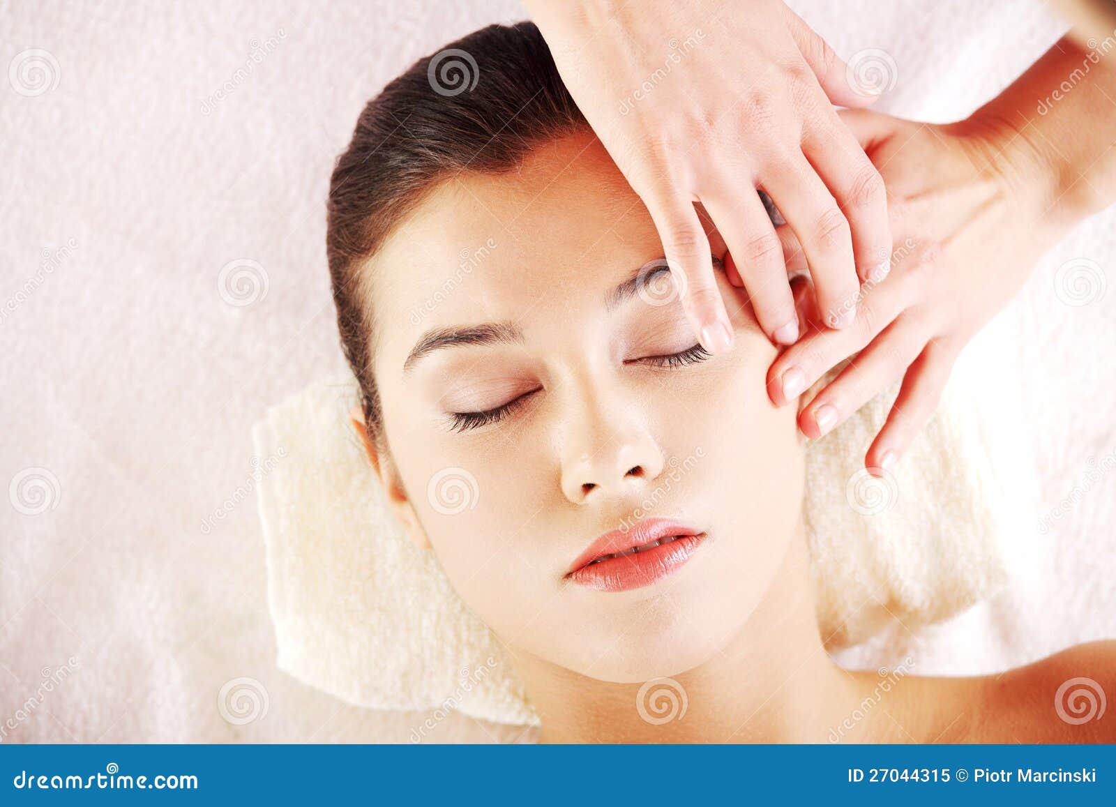 Relaxed Woman Enjoy Receiving Face Massage Stock Image Image Of