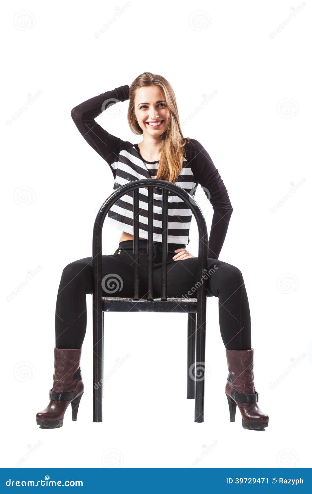 Relaxed Woman Sitting on a Chair is Smiling Stock Image - Image of ...