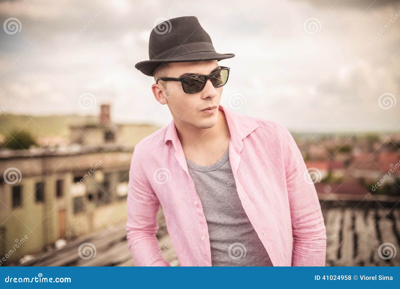 Relaxed Young Man with Hat and Sunglasses Stock Photo Image of look