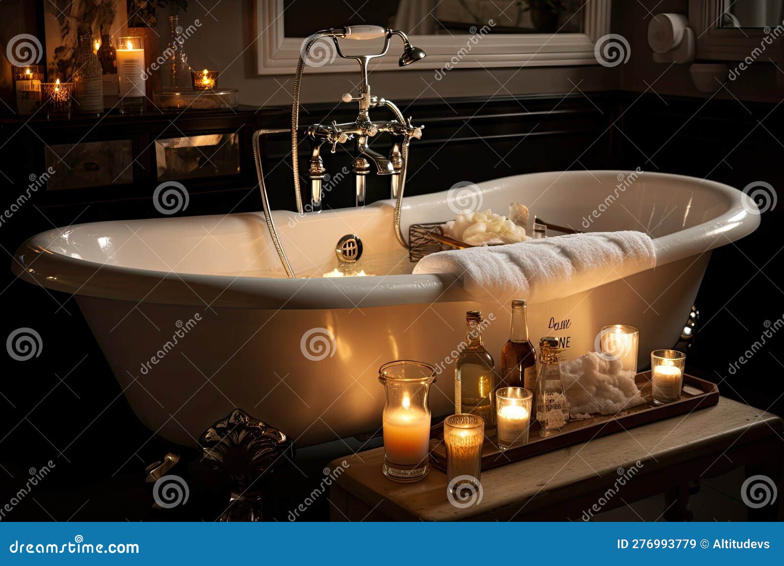 Relaxing Bubble Bath in Vintage Clawfoot Tub, with Luxury Products and  Candles for a Truly Pampering Experience Stock Illustration - Illustration  of indulgence, generated: 276993779