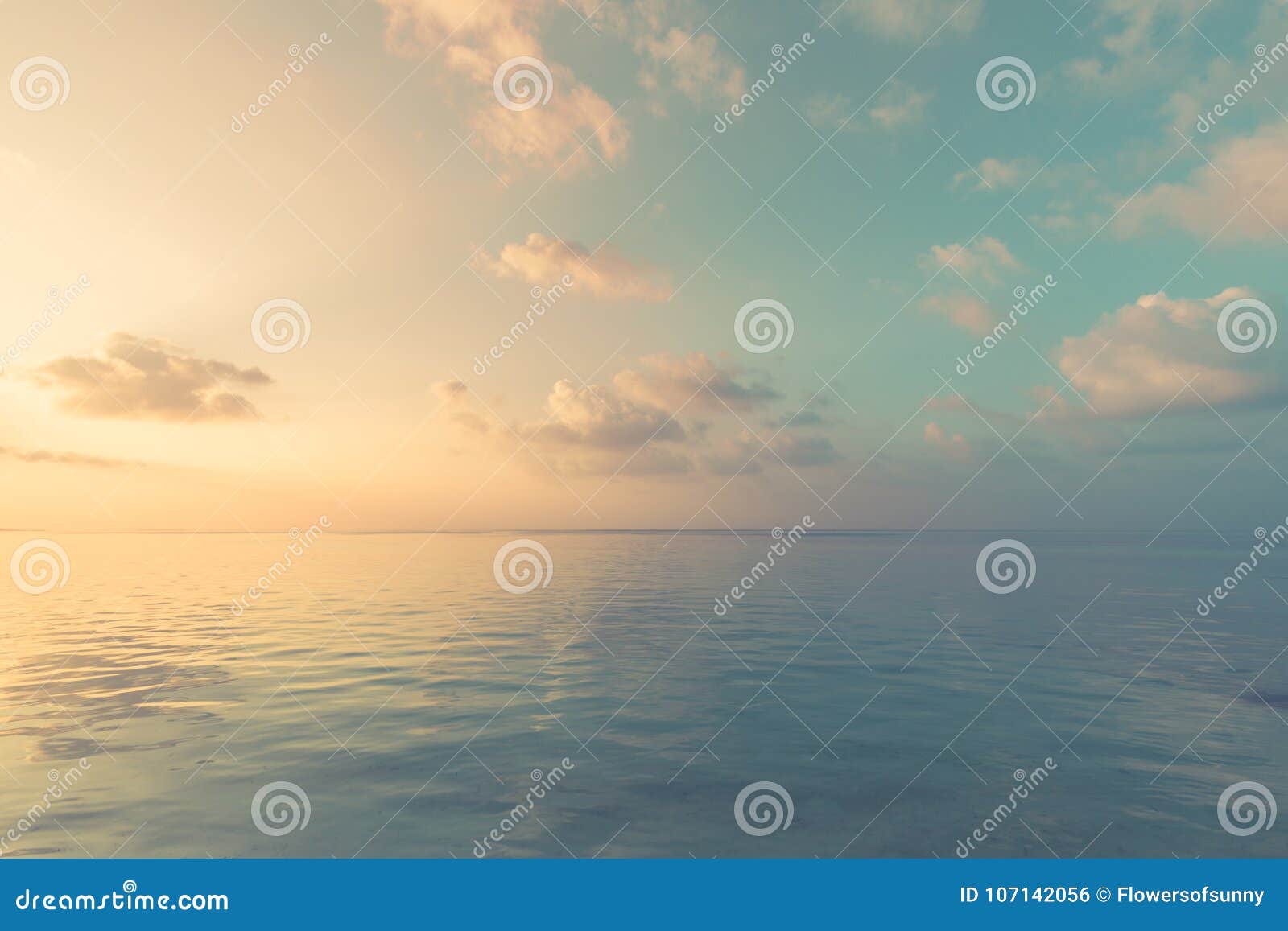 relaxing and calm sea view. open ocean water and sunset sky. tranquil nature background. infinity sea horizon