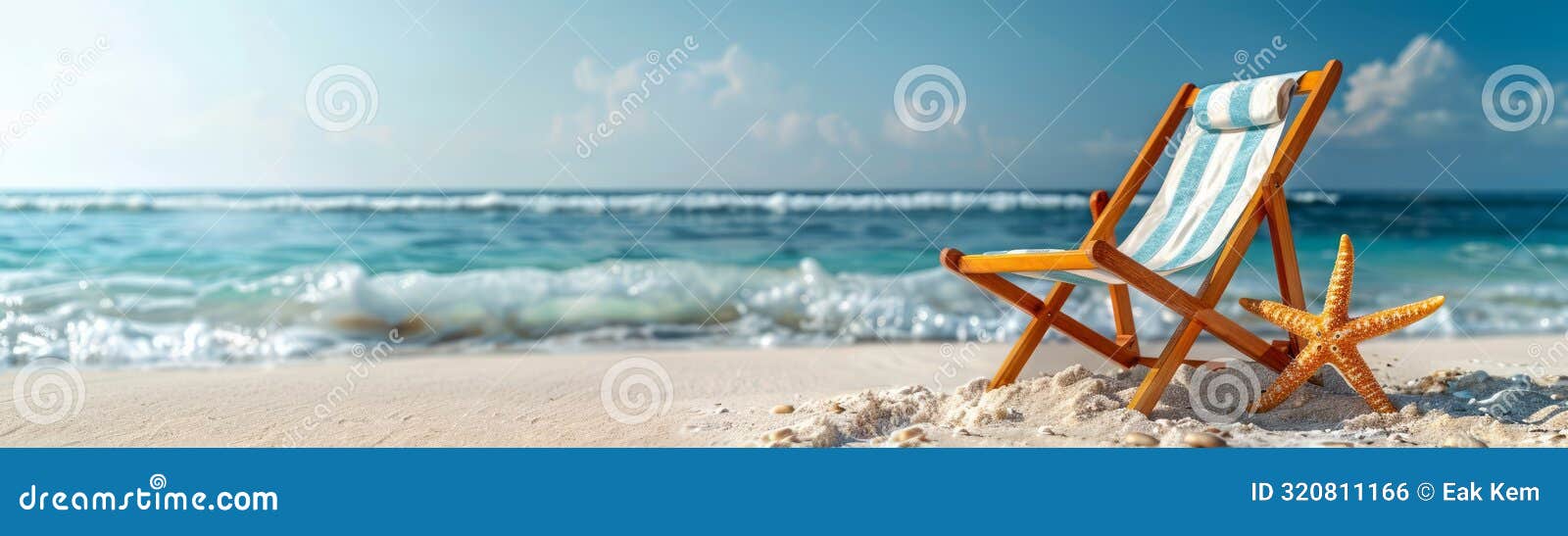 relaxing coastal scenery with sun lounger on sandy beach overlooking crystal clear ocean waves under sunny skies perfect summer