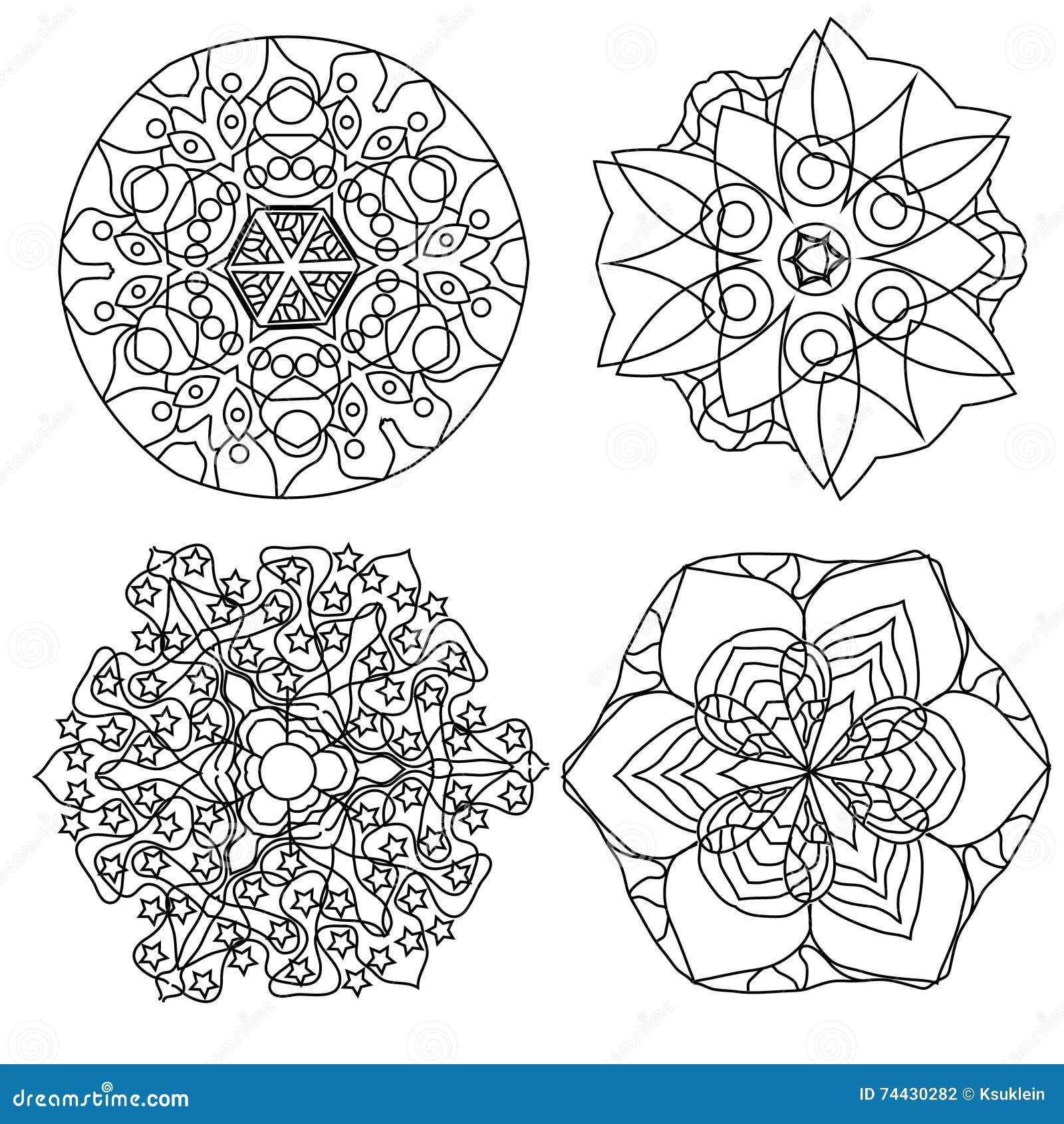 Relaxing Coloring Page With Mandala, Abstract Flowers For Kids And Adults, Art Therapy 